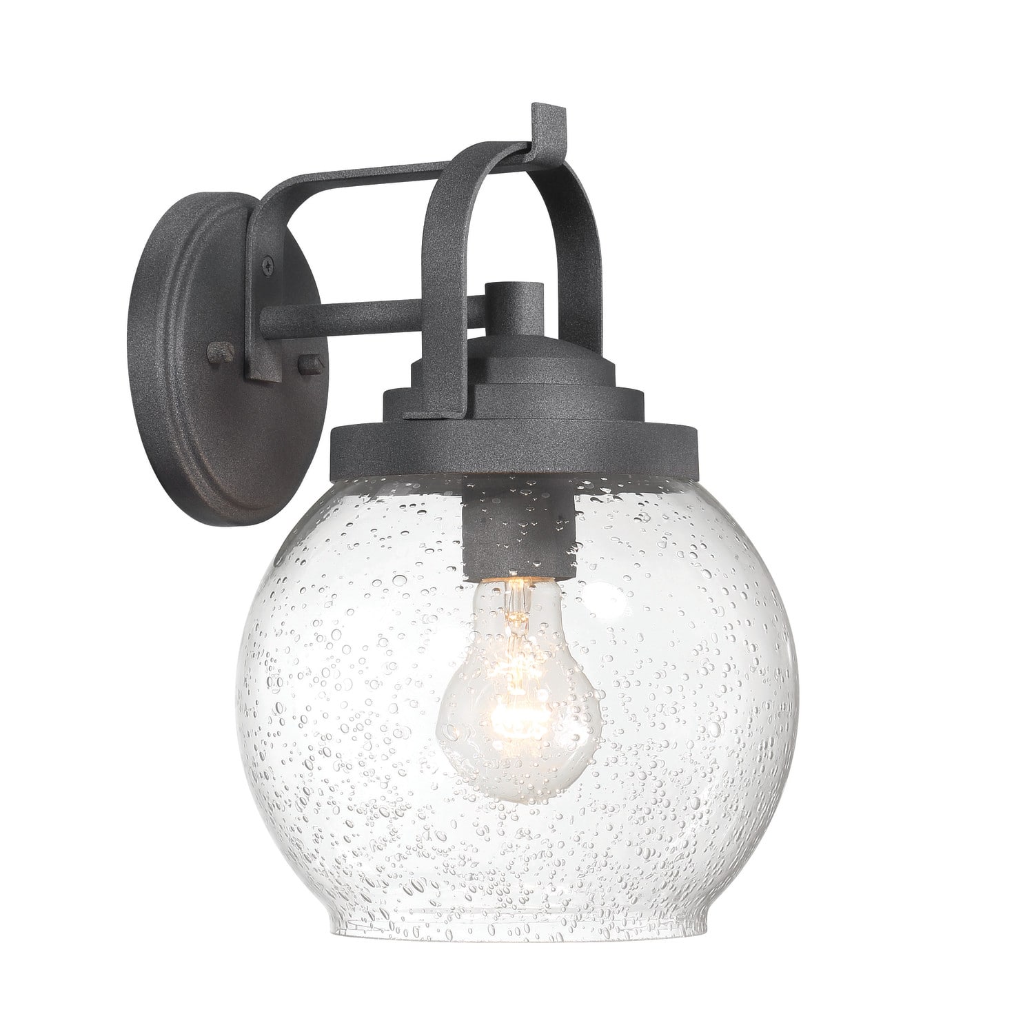 Hello Honey® Bertram Distressed Zinc Industrial Lantern Seedy Glass Globe & Metal Wall Mounted Outdoor Light