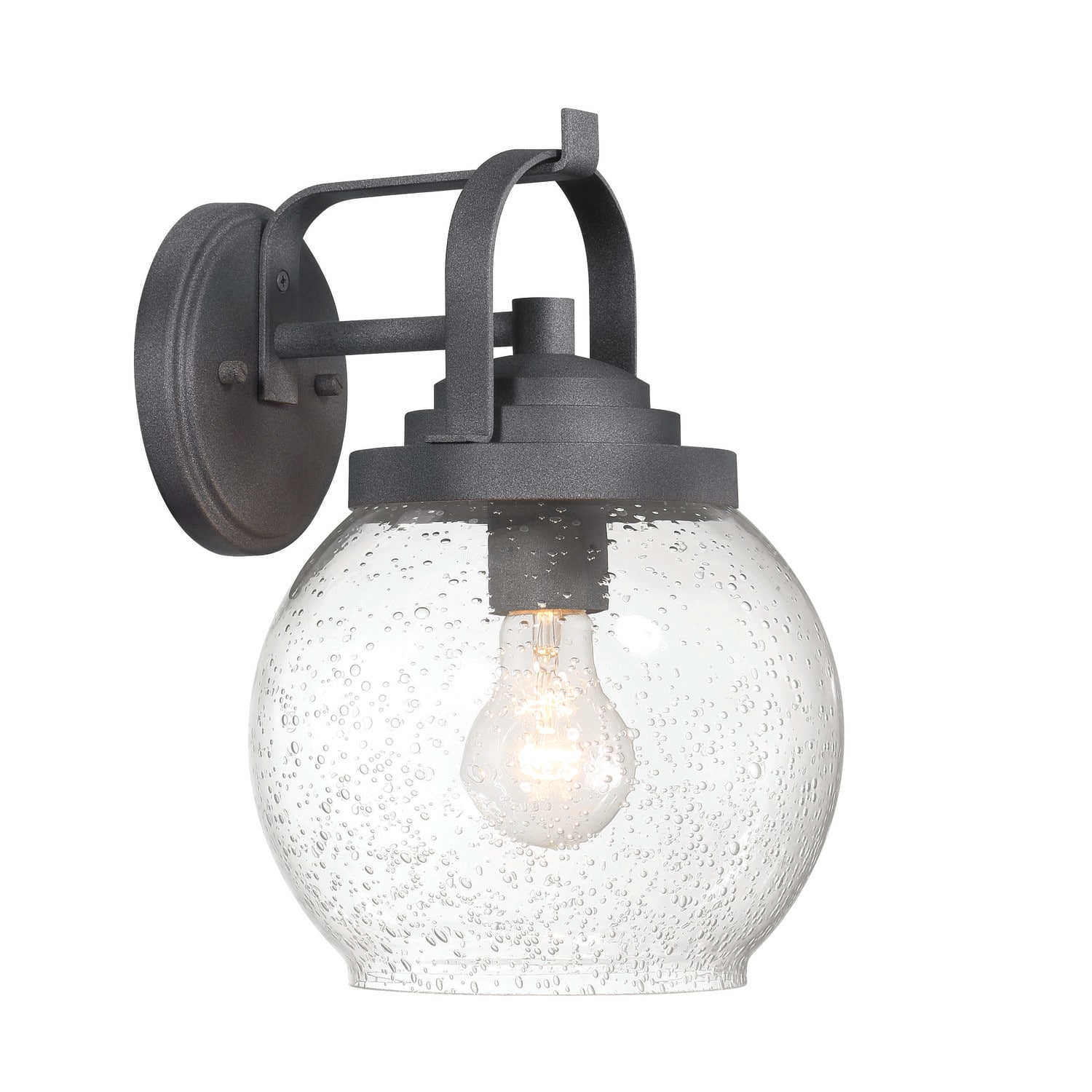 Bertram Distressed Zinc Industrial Lantern Seedy Glass Globe &#x26; Metal Wall Mounted Outdoor Light