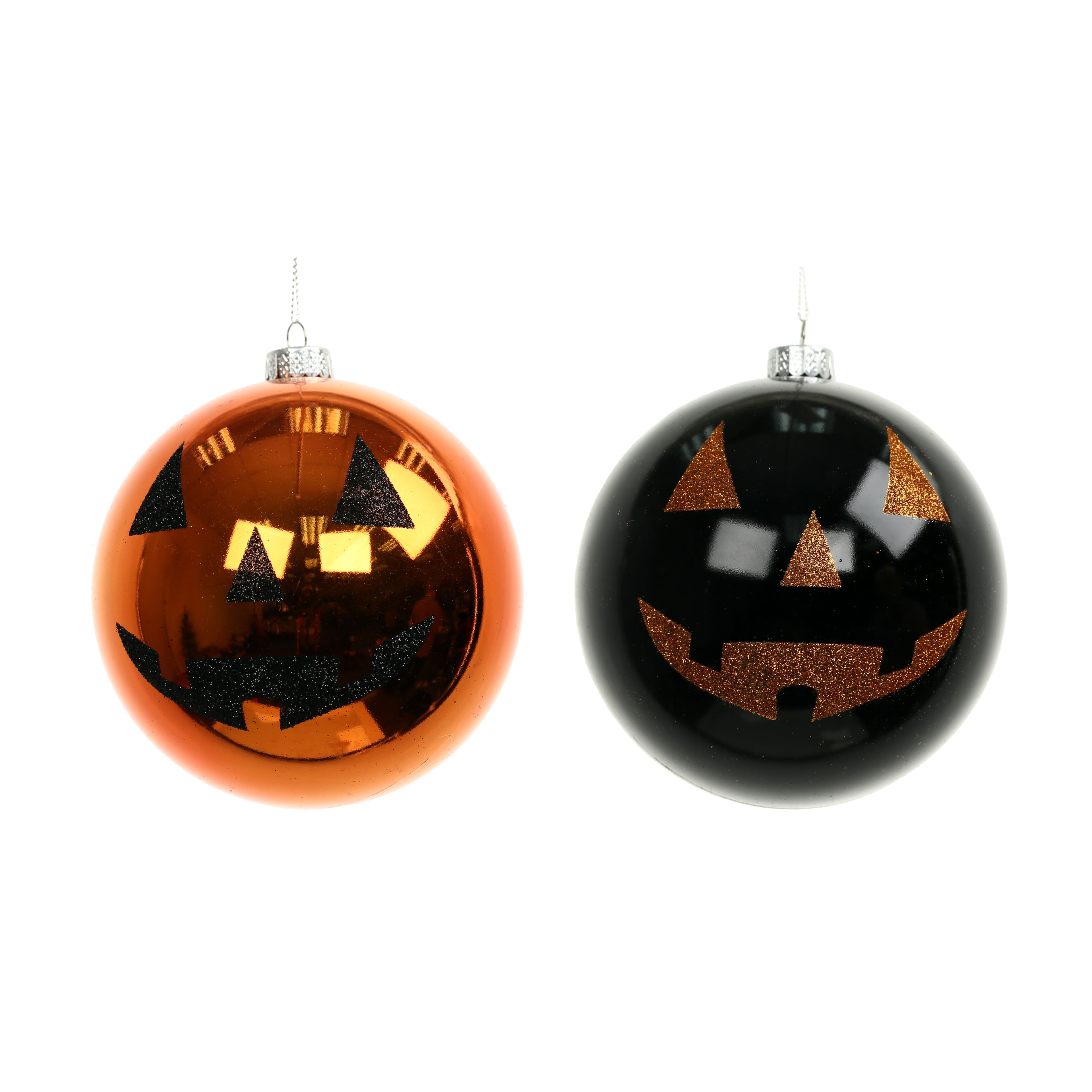 4.75&#x22; Orange &#x26; Black Jack-O&#x27;-Lantern Plastic Ball Ornament Set by Ashland&#xAE;