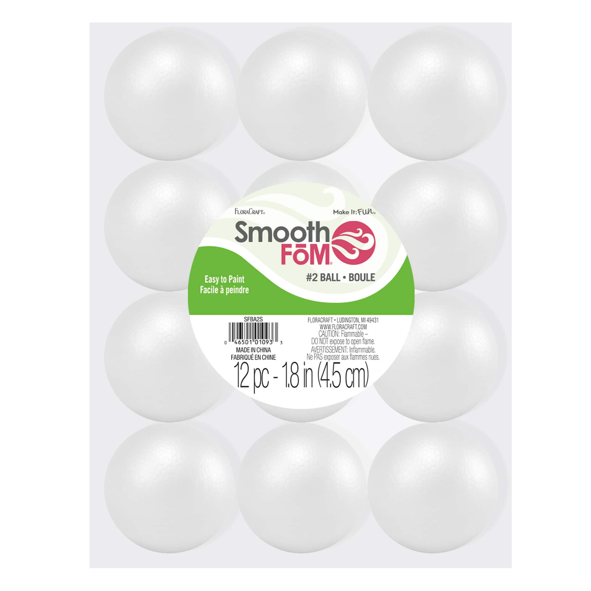 24 Packs: 12 ct. (288 total) FloraCraft® SmoothFōM® 1.8" White Foam Balls