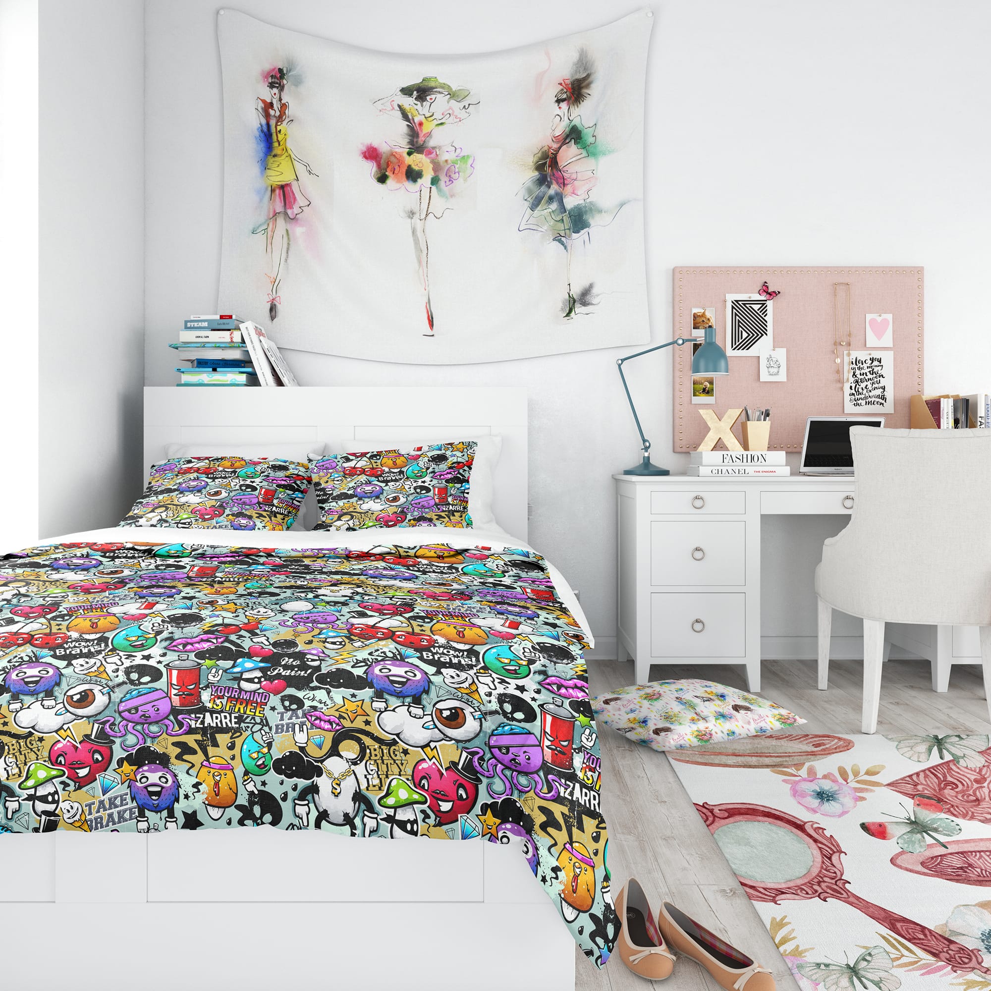 Designart &#x27;Graffiti Texture&#x27; Modern Teen Bedding Set - Duvet Cover &#x26; Shams