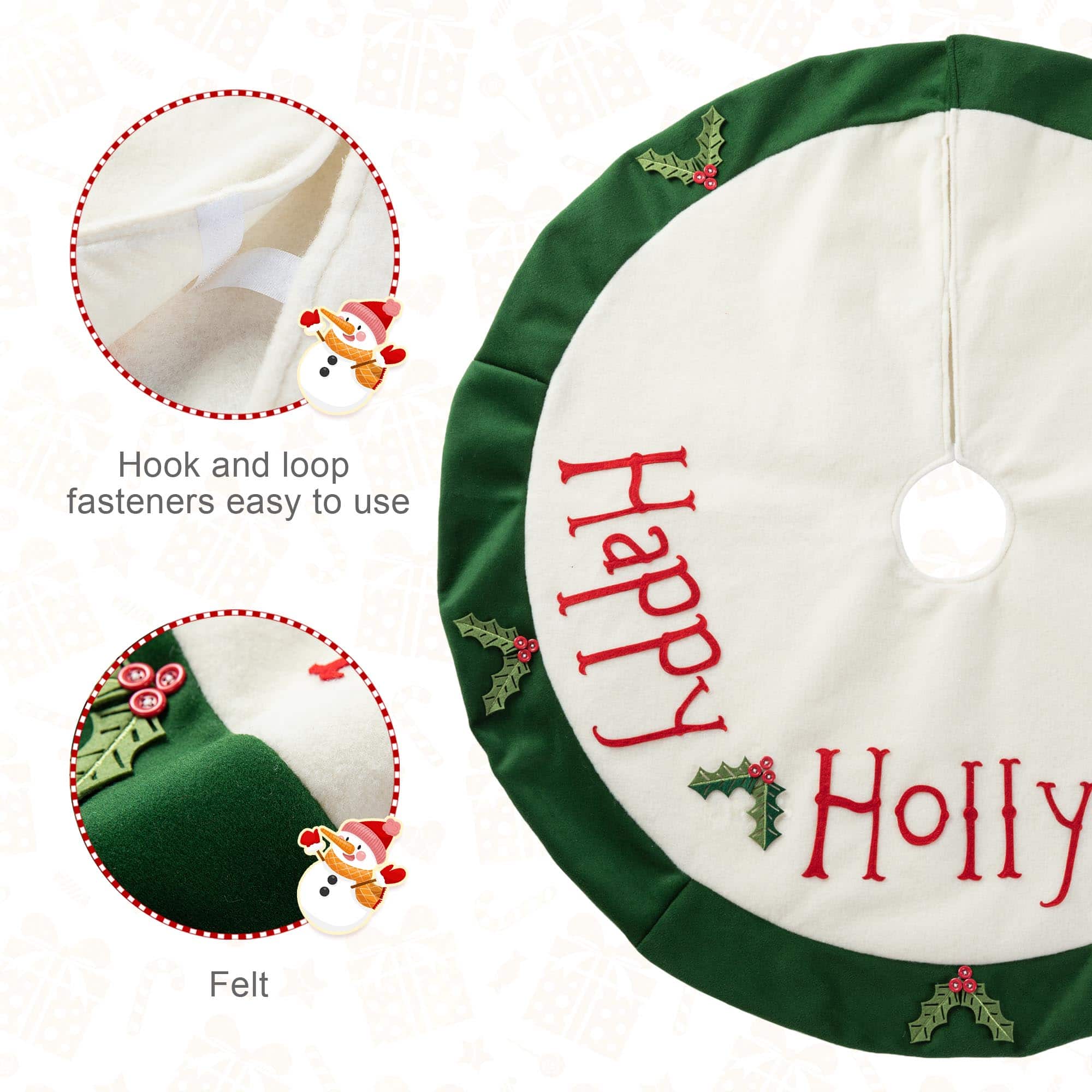 Glitzhome® 48" Dimensional Christmas Holly Leaves Felt Tree Skirt