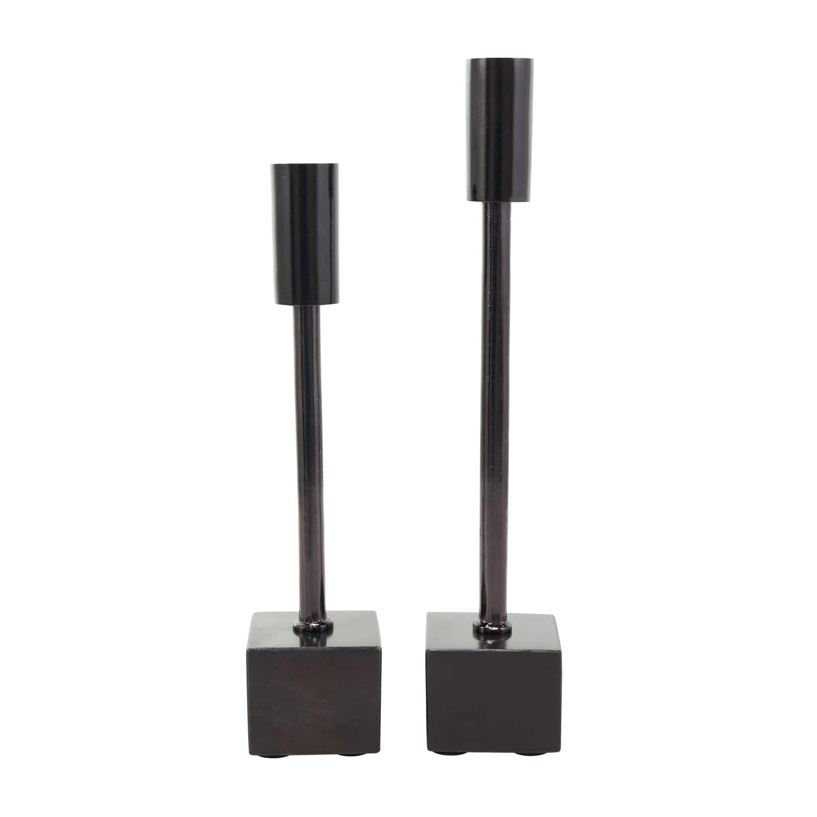 Black Aluminum Slim Candle Holder with Block Base Set