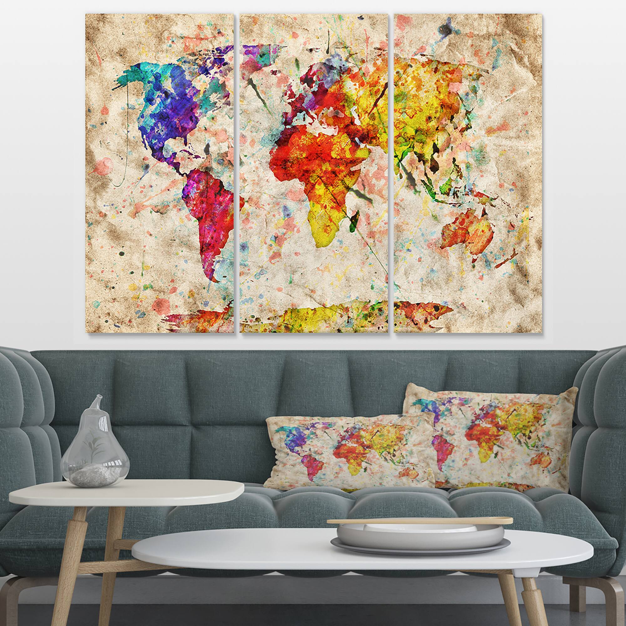 Designart - Vintage World Map Watercolor - Map Canvas Art Print