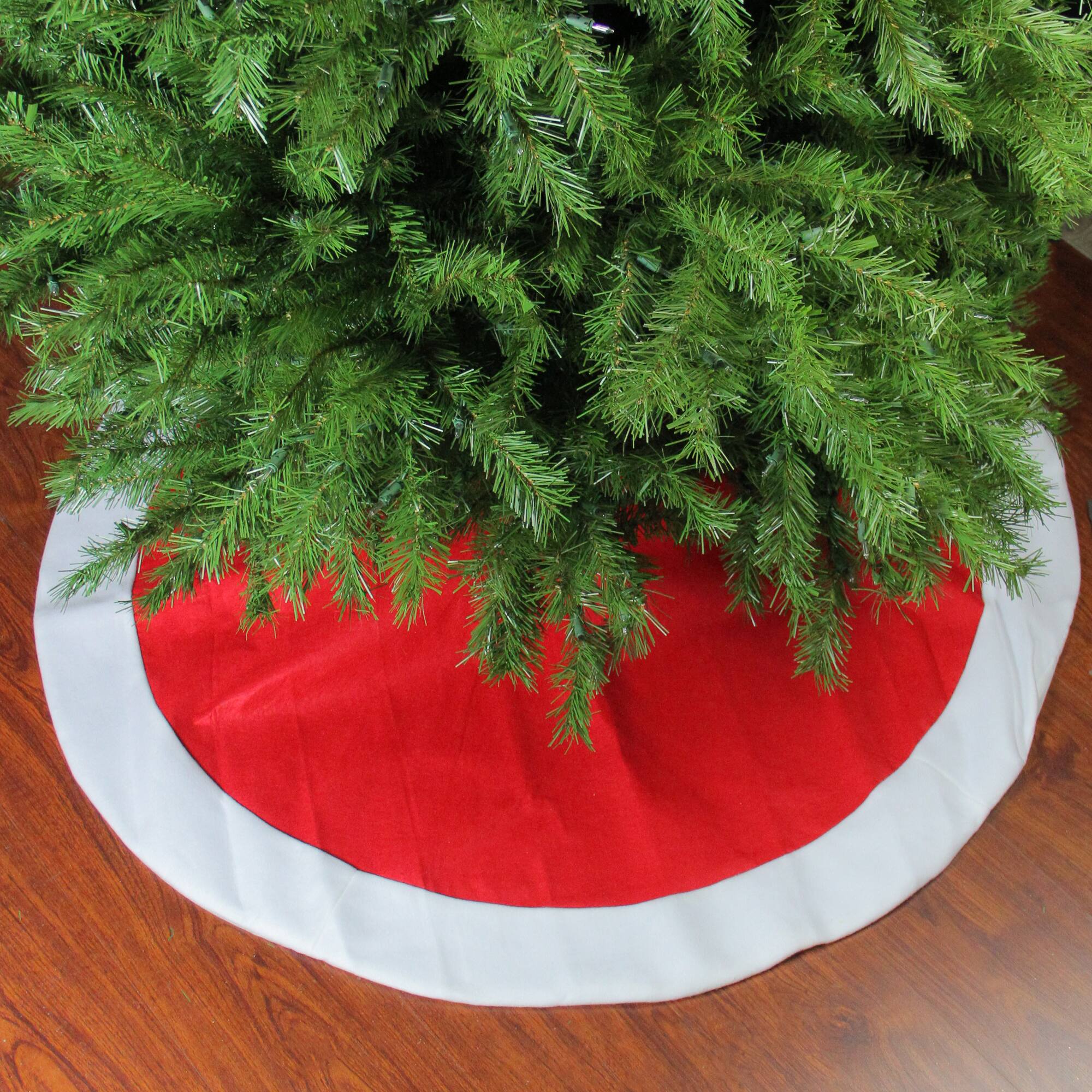 48" Red Velveteen & White Faux Fur Trim Tree Skirt