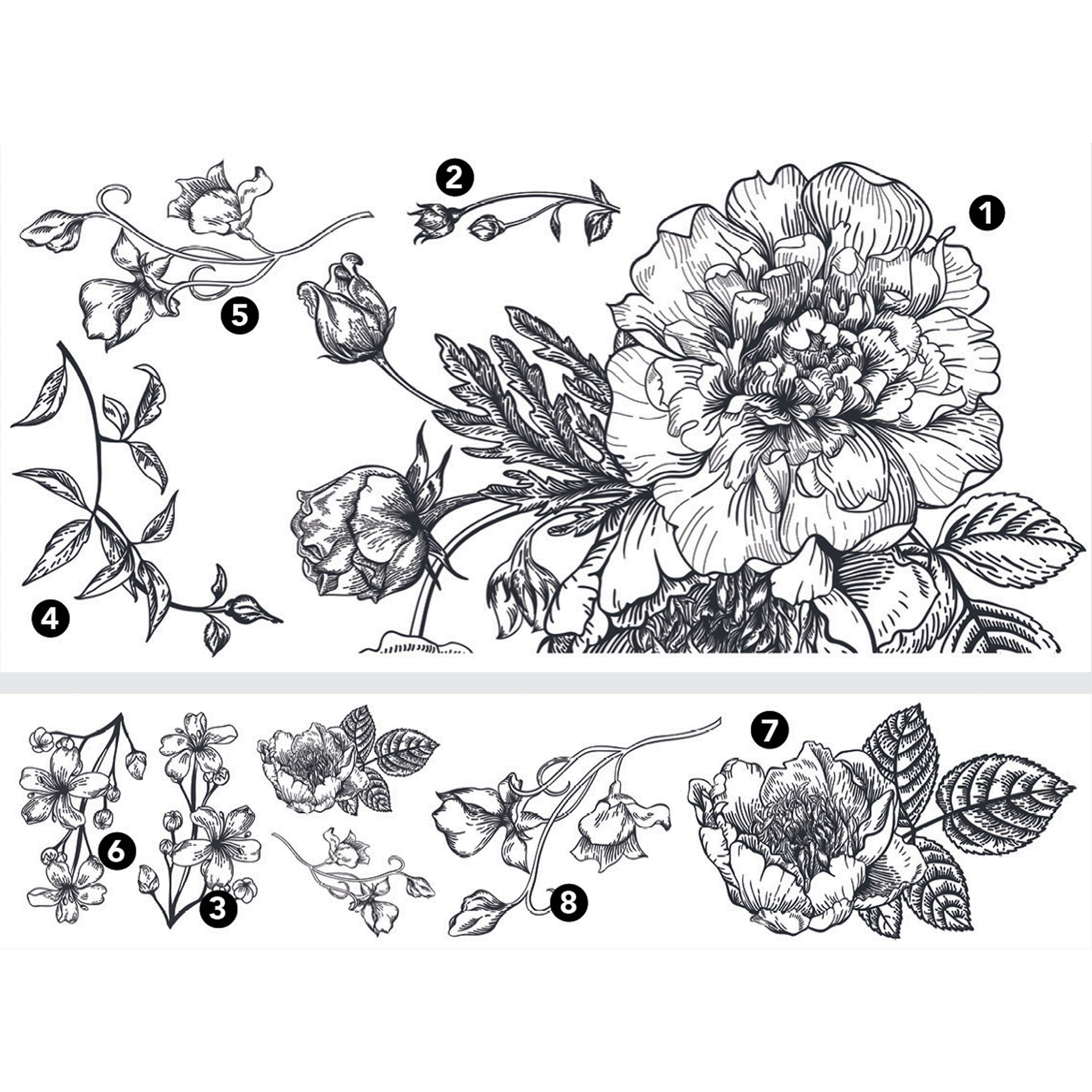 RoomMates Black & White Peony Peel & Stick Giant Wall Decals, 10ct.