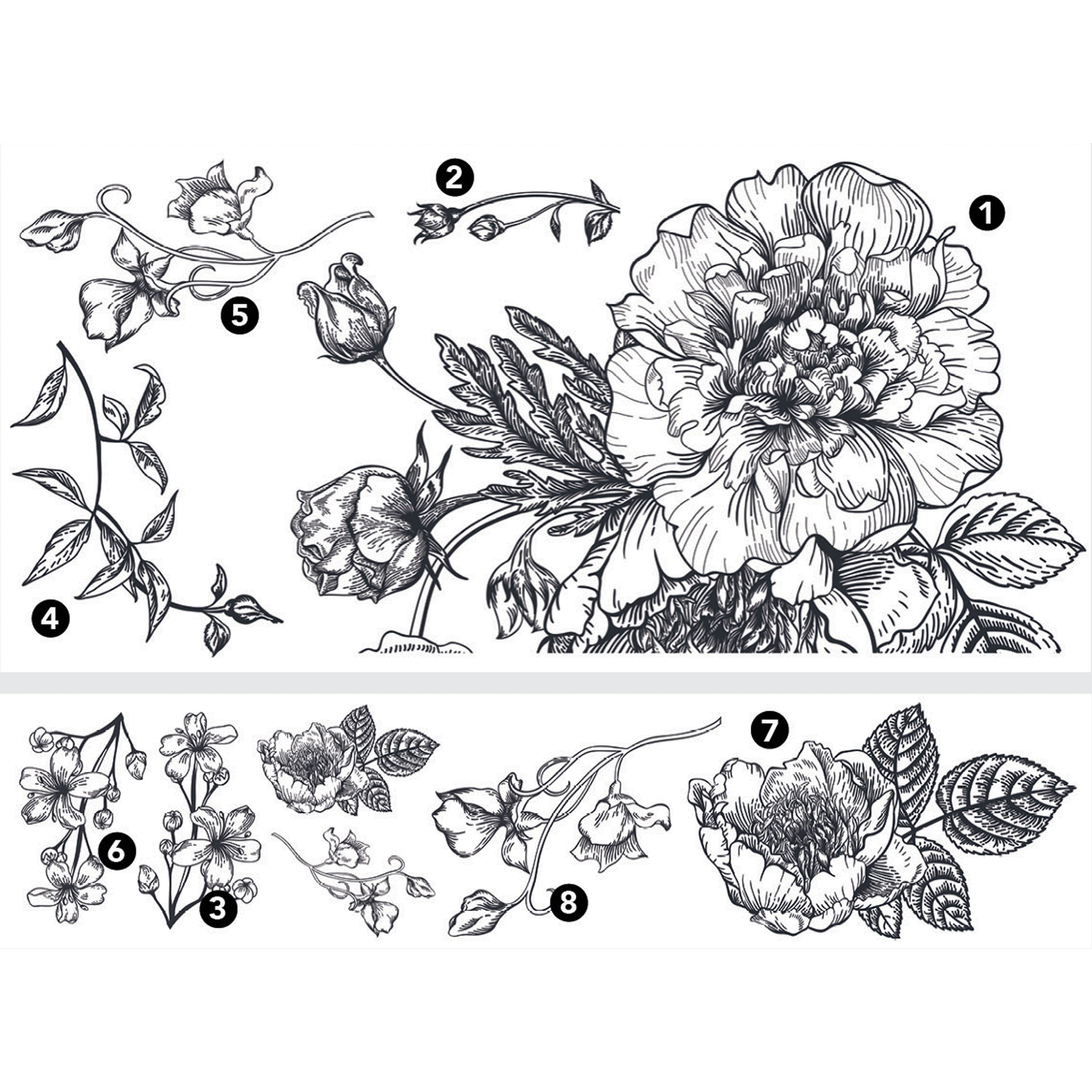 RoomMates Black &#x26; White Peony Peel &#x26; Stick Giant Wall Decals, 10ct.