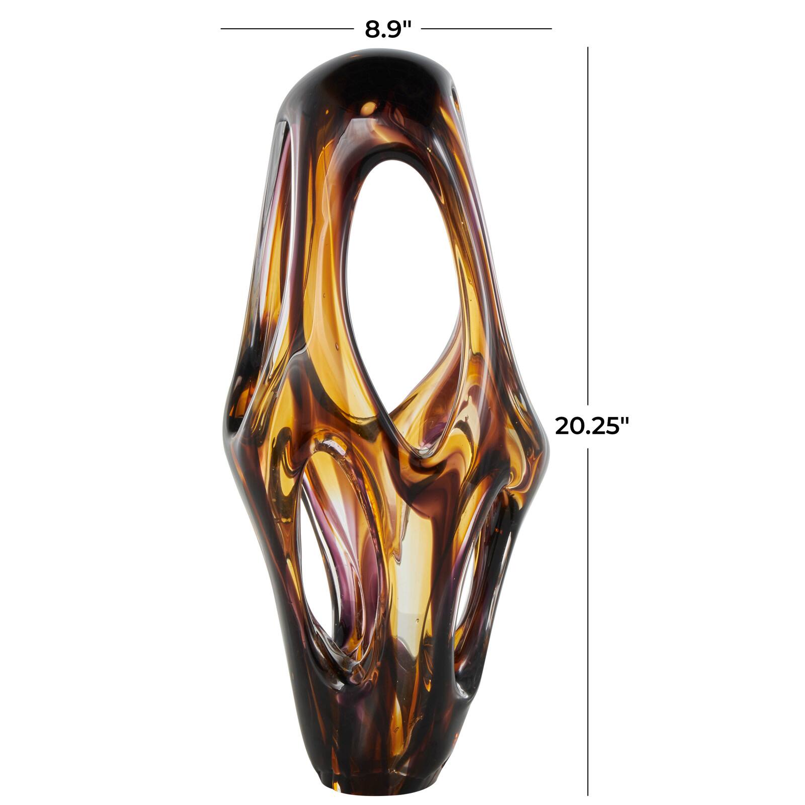 20.25" Yellow Amber Glass Abstract Sculpture