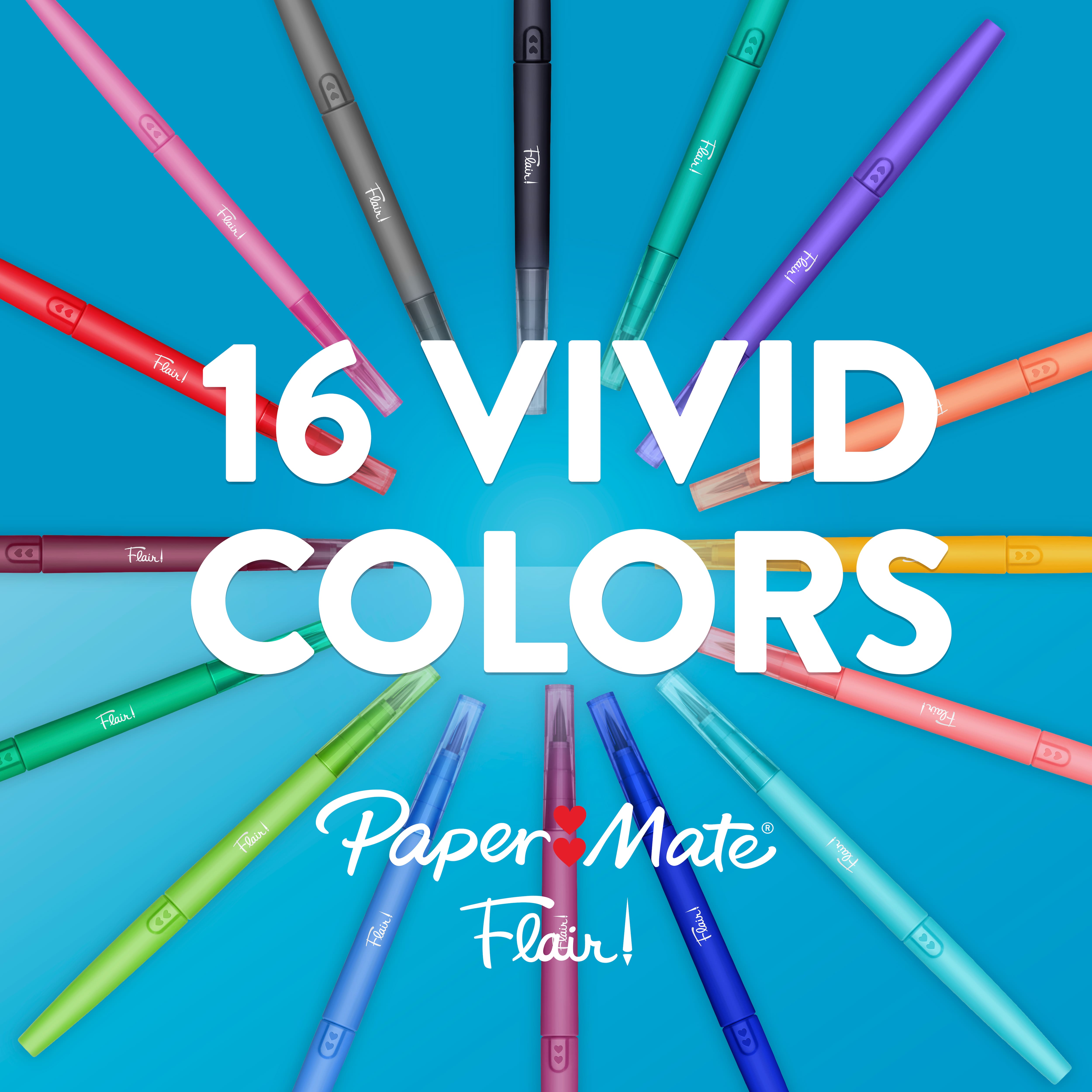 Paper Mate® Flair!® 16 Colour Brush & Medium Dual Tip Felt Pens