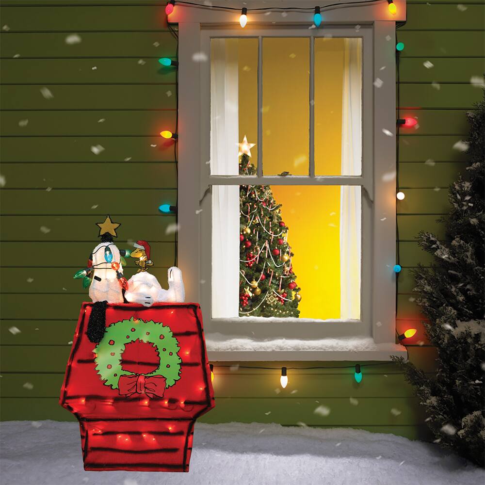 Peanuts&#xAE; 2ft. 3D Pre-Lit Snoopy on Dog House with Star Yard Art