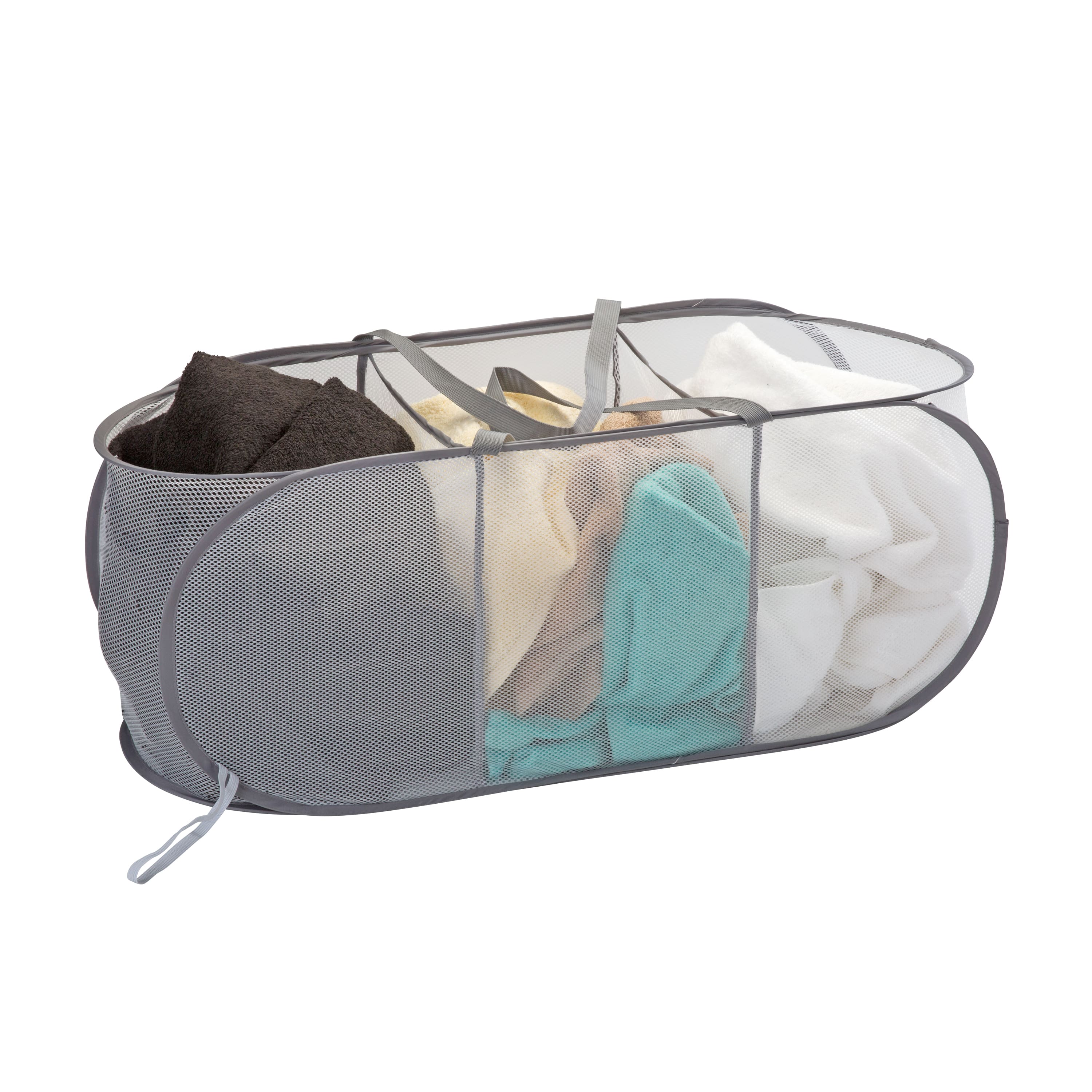 Laundry 360 Gray 3-Compartment Pop-Up Laundry Sorting Hamper with Carrying Handles