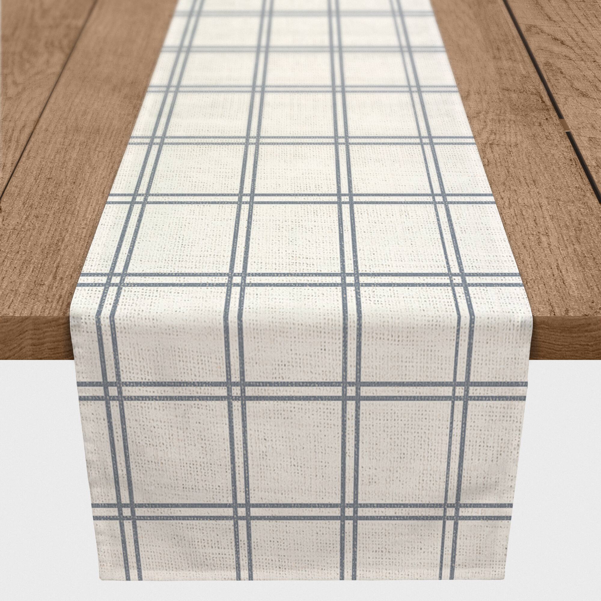 90" Slate Windowpane Pattern Cotton Twill Runner