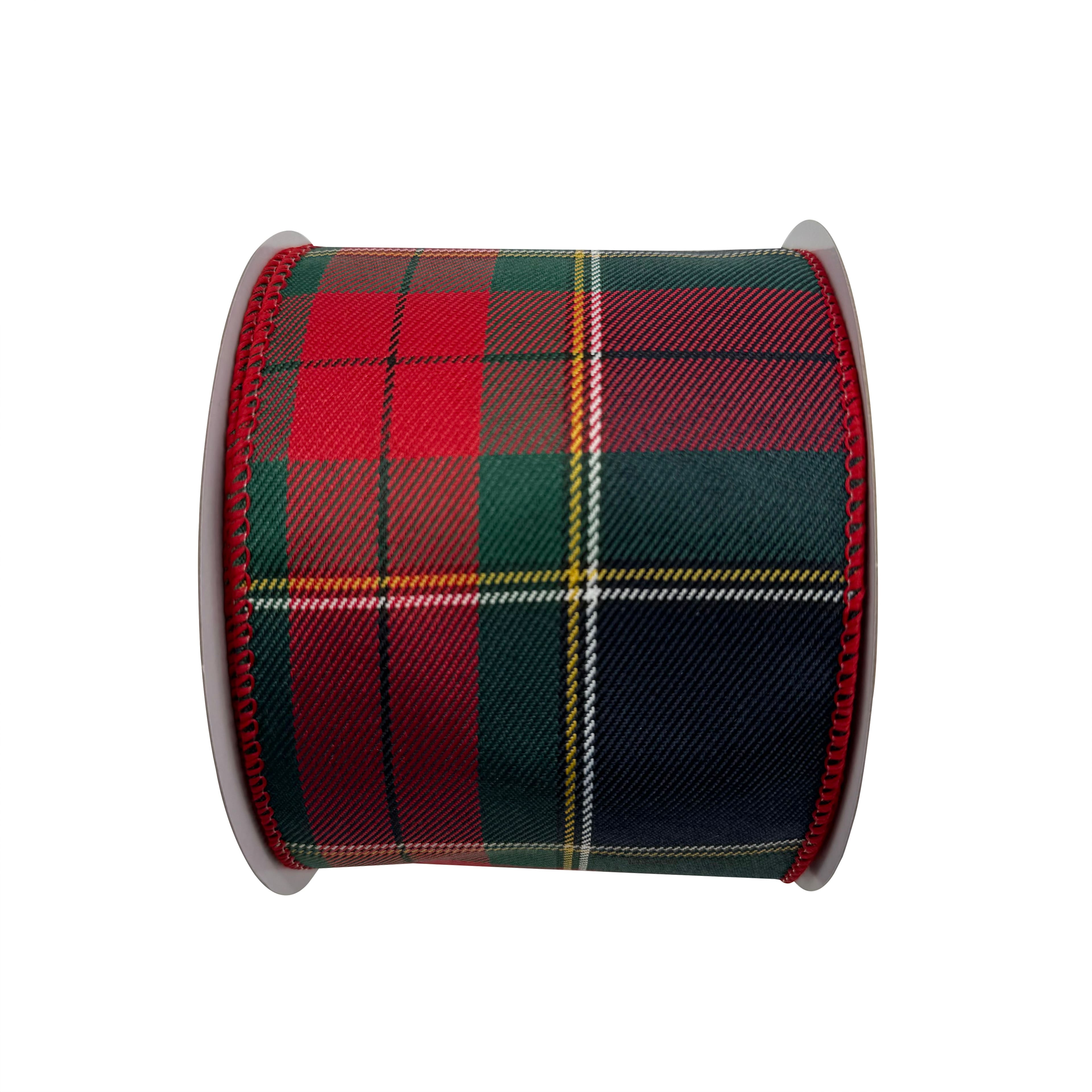 3.5&#x22; x 25ft. Red &#x26; Navy Plaid Wired Ribbon by Celebrate It&#x2122; Christmas