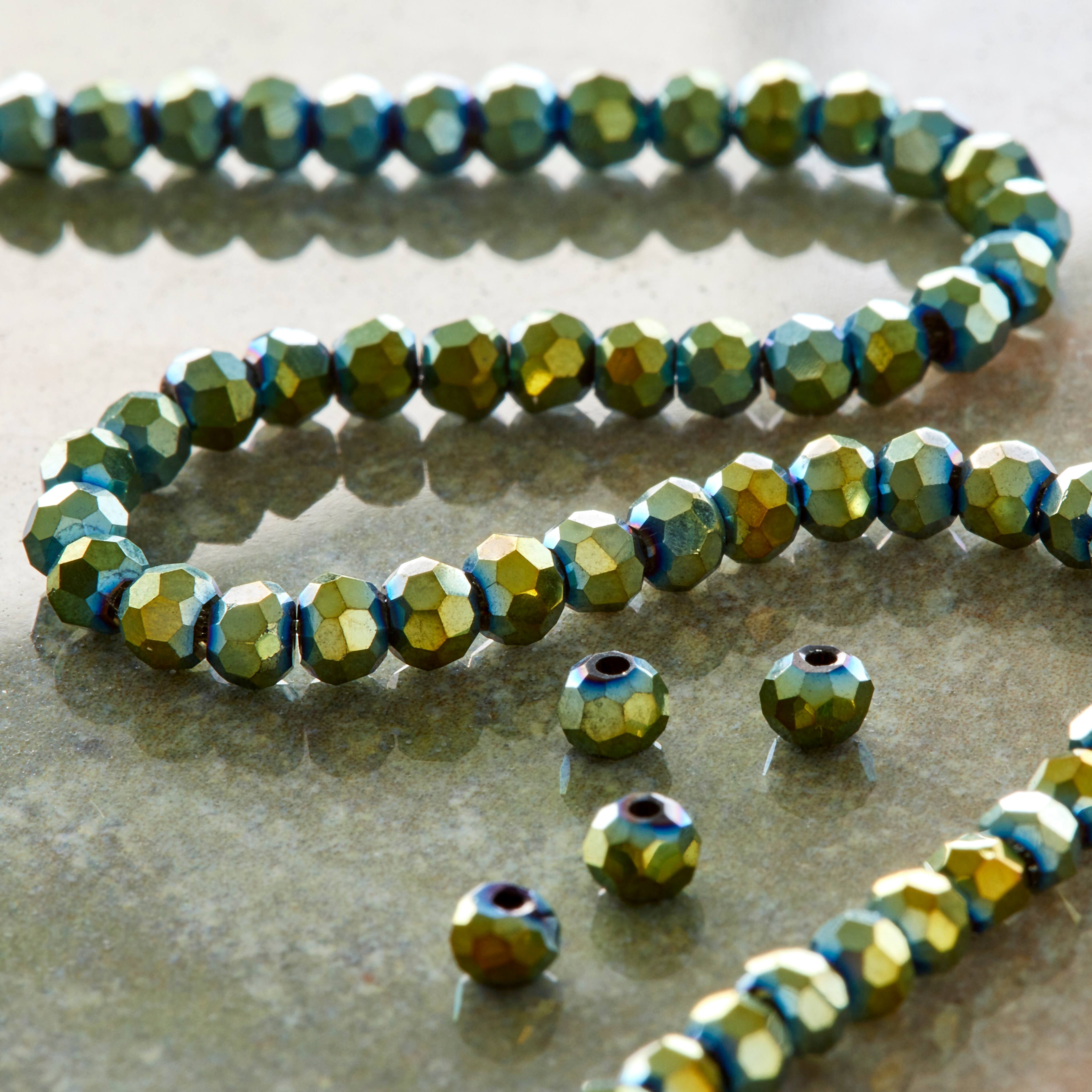 12 Pack: Green Iridescent Glass Faceted Beads, 3mm by Bead Landing™
