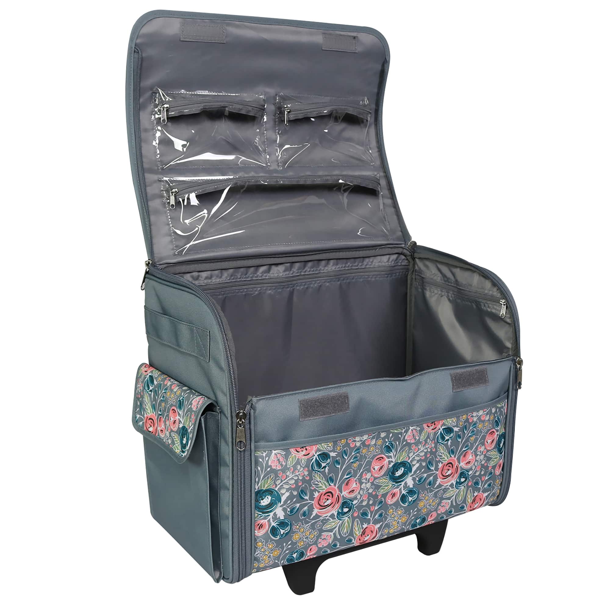 Everything Mary Green Floral Rolling Sewing Machine Tote