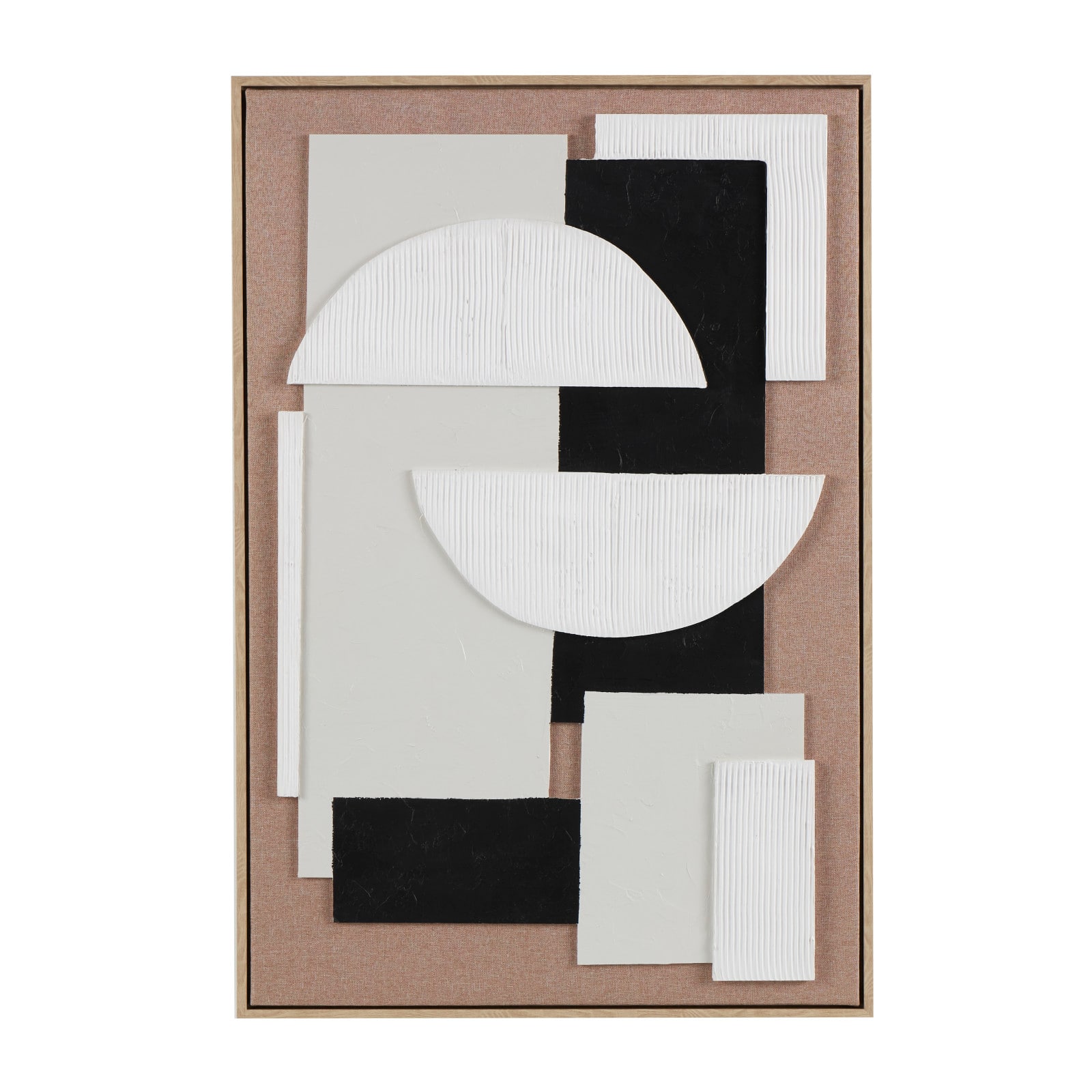 25" x 37" Brown Wooden Geometric Wall Art with Abstract Black and White Shapes