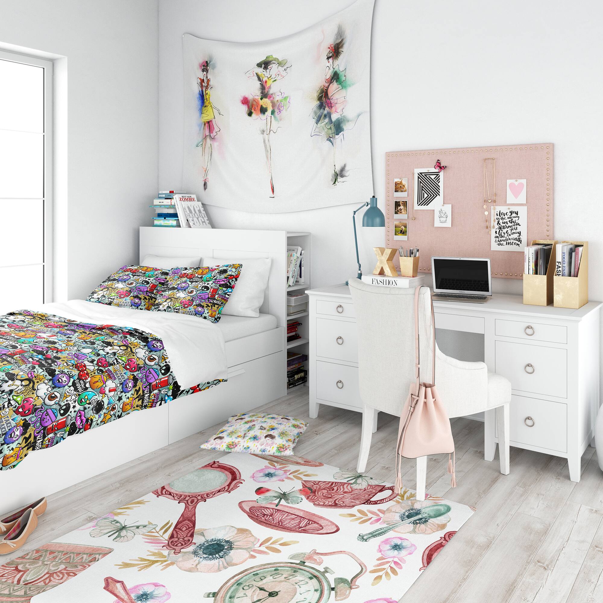 Designart 'Graffiti Texture' Modern Teen Bedding Set - Duvet Cover & Shams