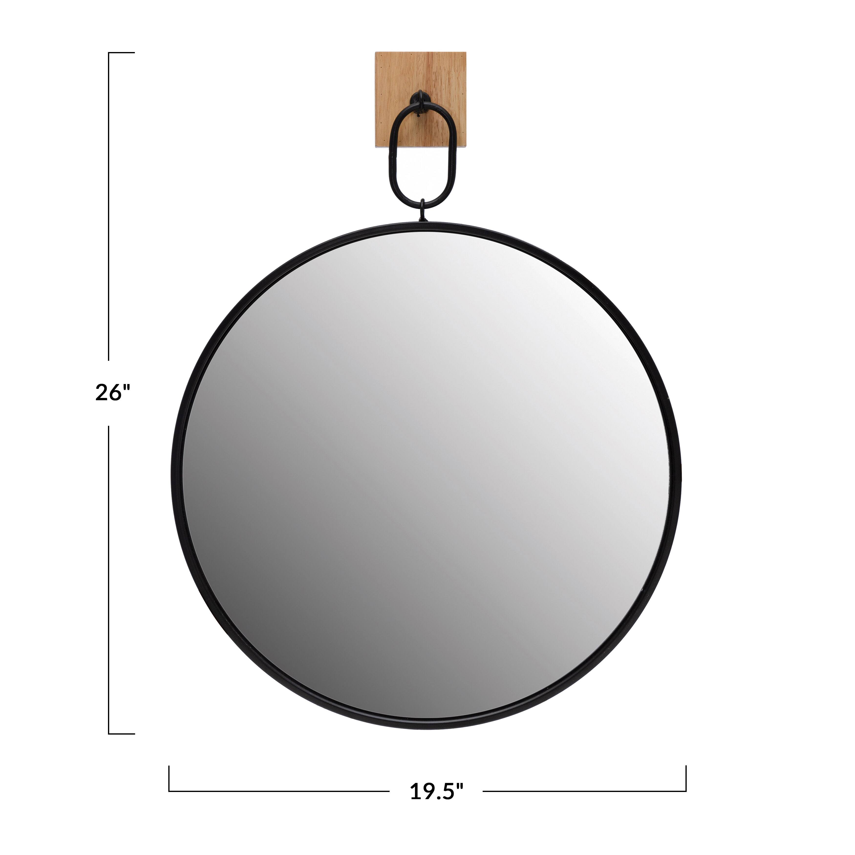 Hello Honey&#xAE; Black &#x26; Natural Modern Round Metal Wall Mirror