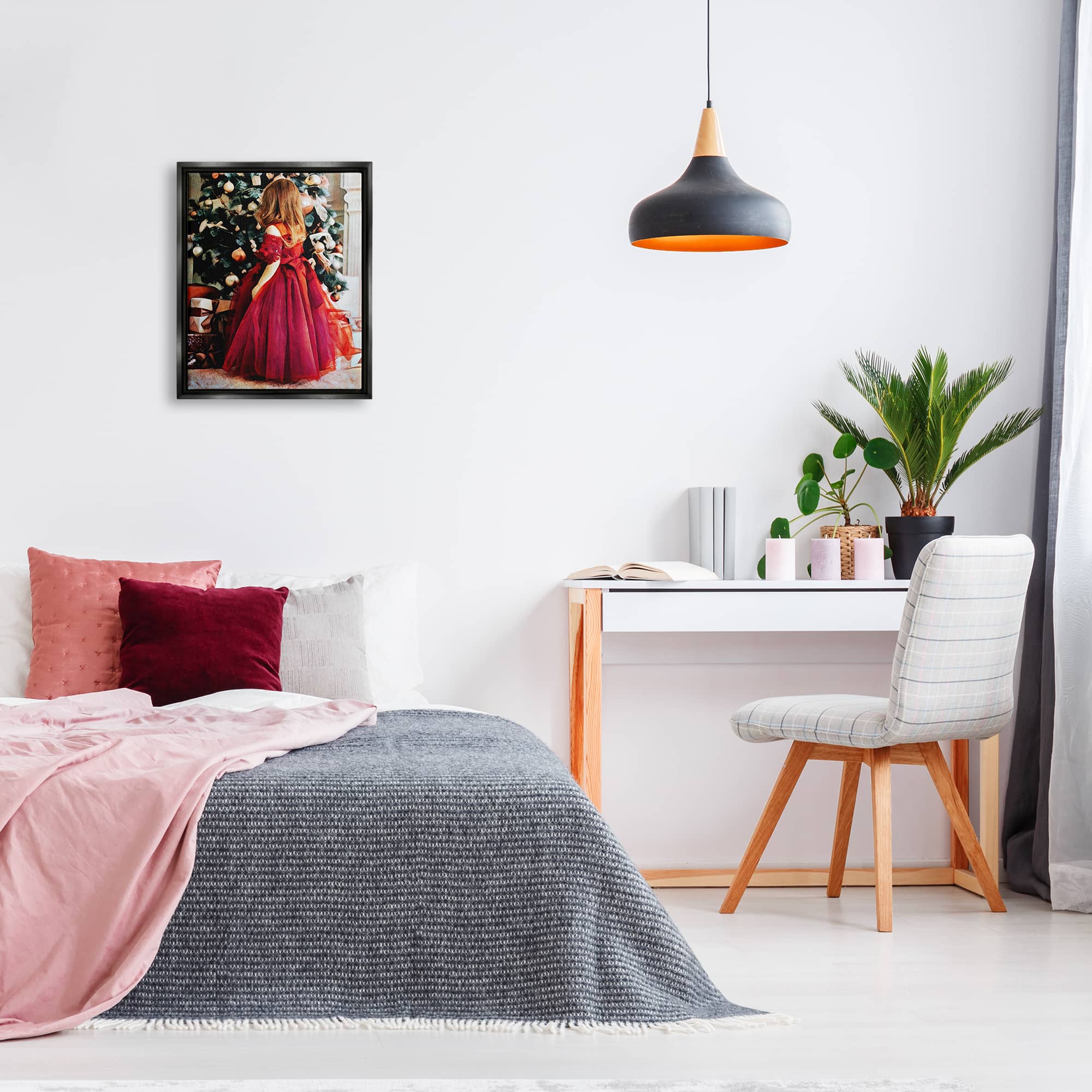 Stupell Industries Child On Christmas Day Gifts Framed Floater Canvas Wall Art