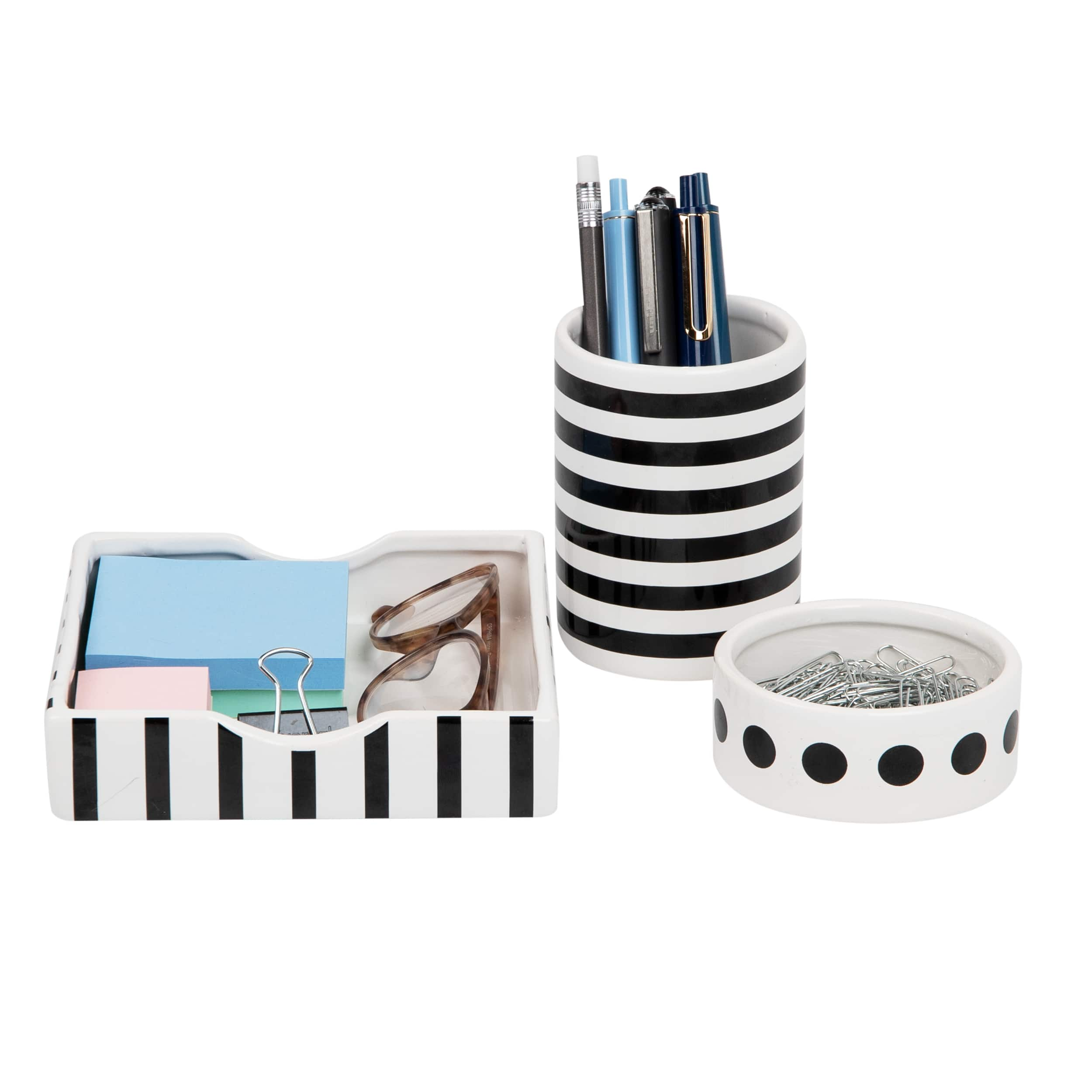 Mind Reader Ditto Collection Black &#x26; White Pen Cup, Clip Dish &#x26; Memo Tray Set