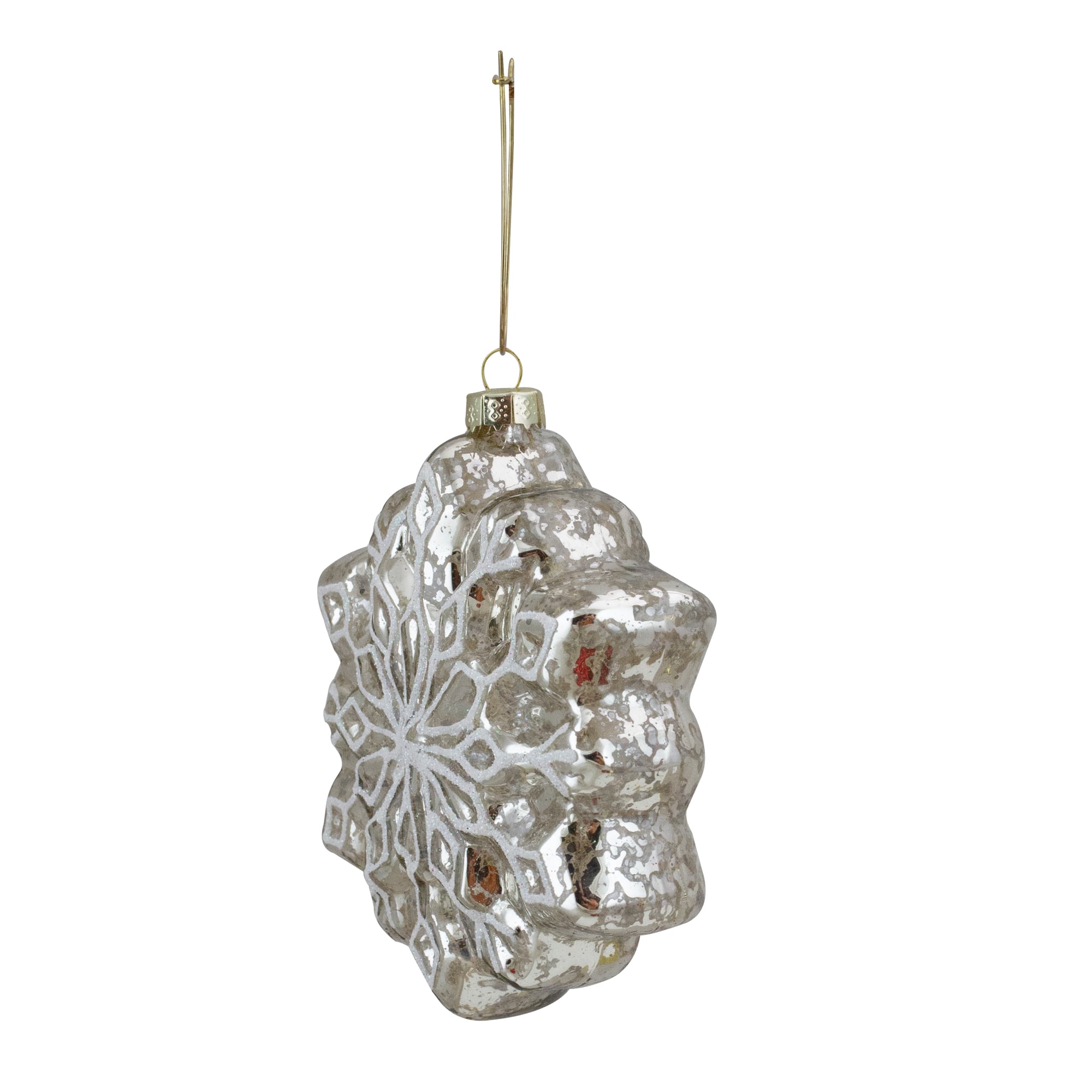 4ct. Red & Silver Glass Snowflake Hanging Christmas Decorations