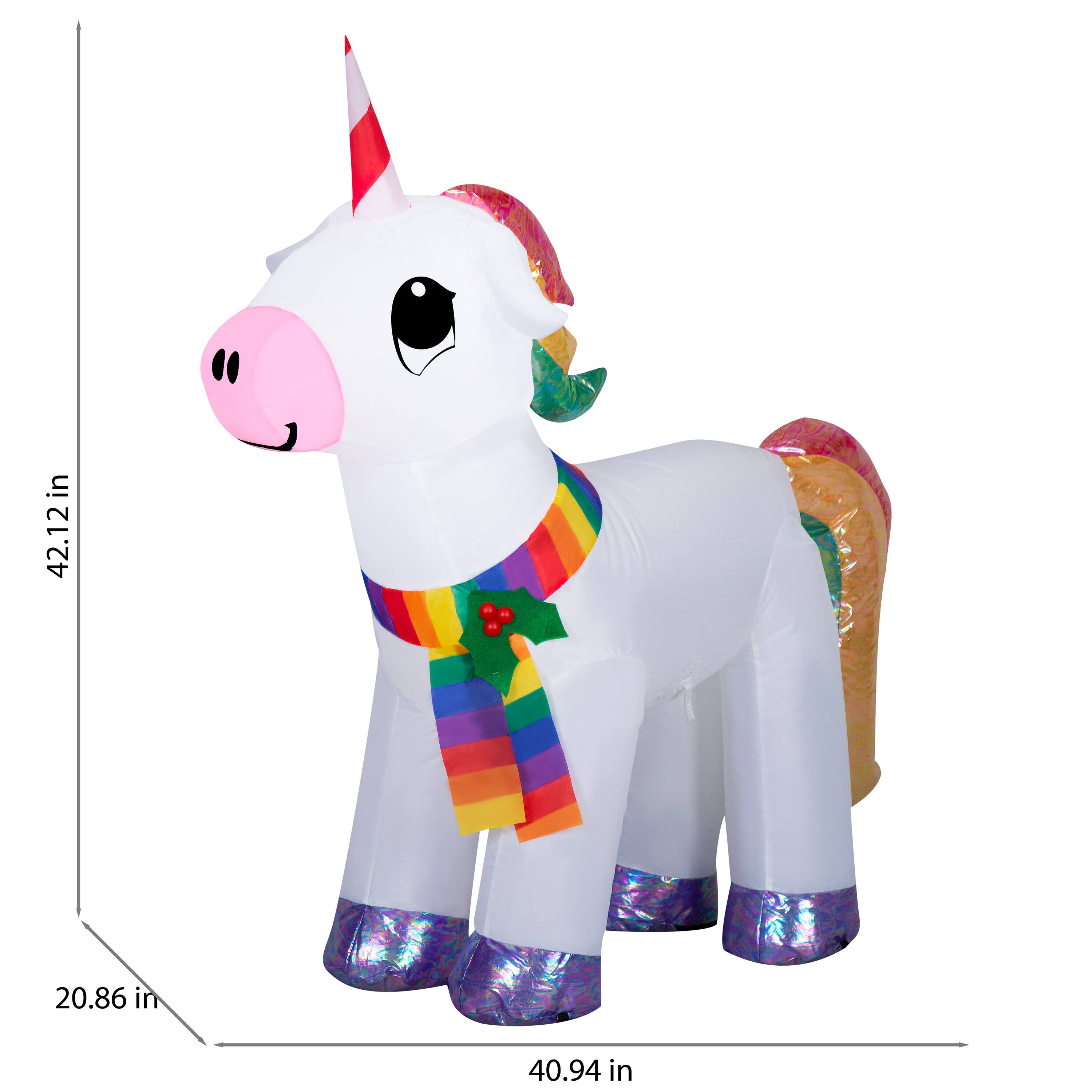 3.5ft. Airblown&#xAE; Inflatable Christmas Unicorn with Rainbow Scarf &#x26; Iridescent Accents