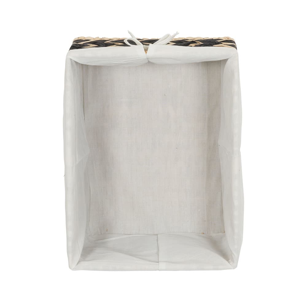 Household Essentials 9" Black & Natural Herringbone Wicker Storage Basket with Cloth Liner