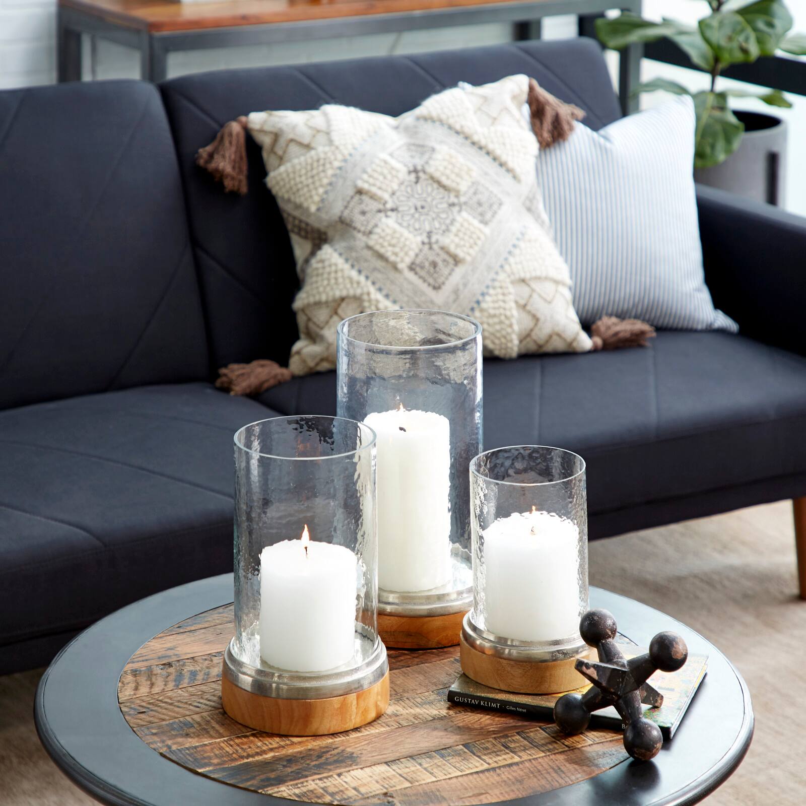 Clear Aluminum Traditional Hurricane Lamp Set