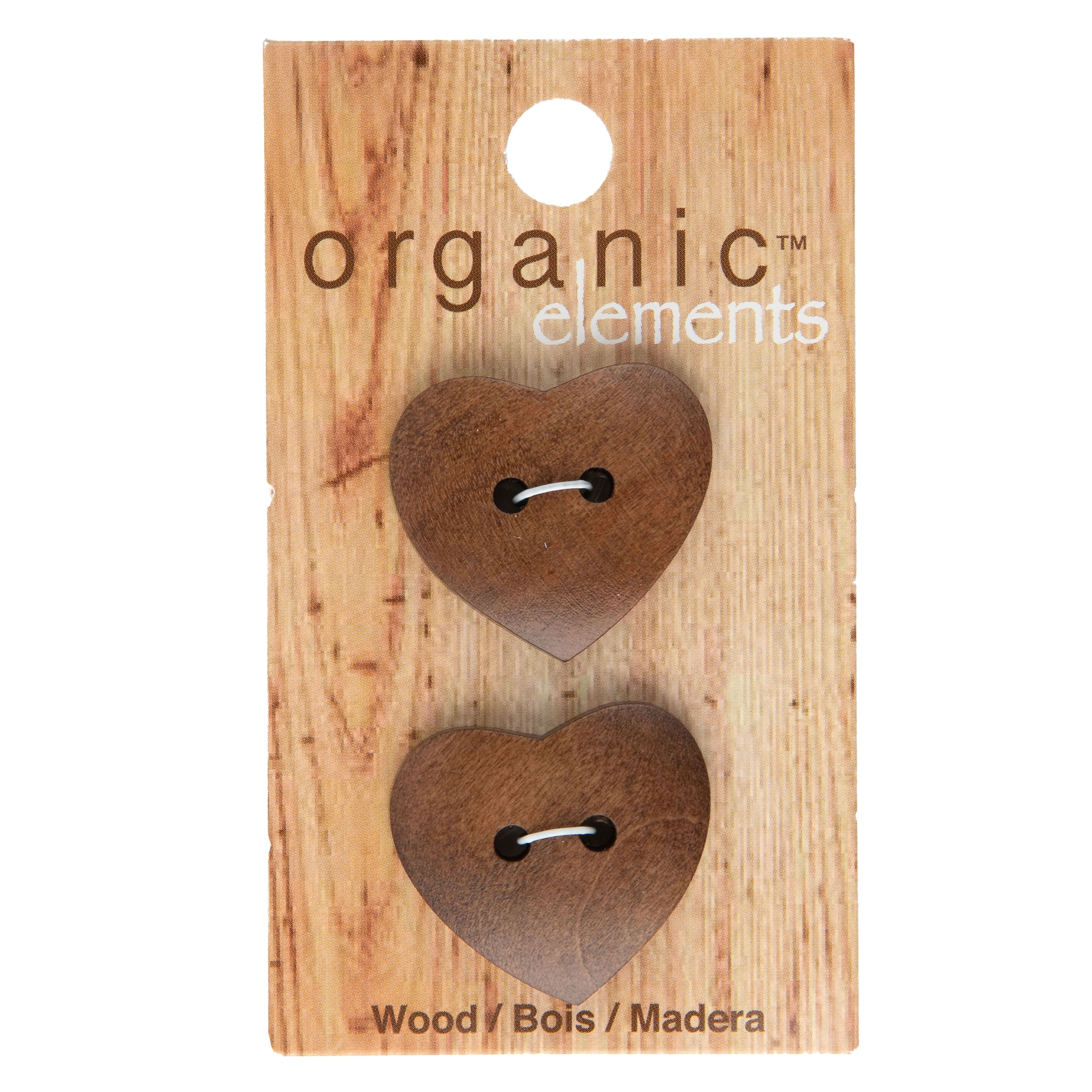 Organic Elements 1" Heart-Shaped Light Brown Wood Buttons, 2ct.