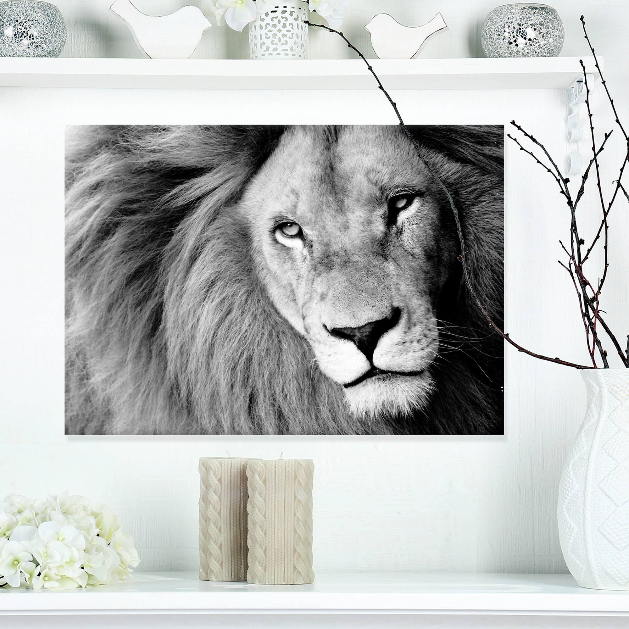 Designart - Lion Head in Grey - Animal Canvas Art Print