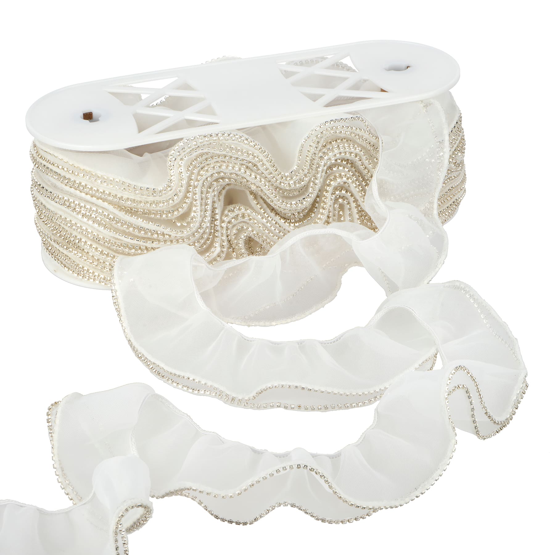 3.3&#x22; White Sheer Pleat with Rhinestone Trim by Celebrate It&#xAE;