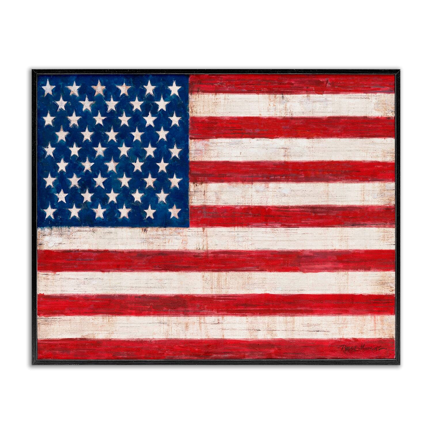 Stupell Industries Rustic American Flag Red White Blue Distressed Pattern Framed Giclee Art