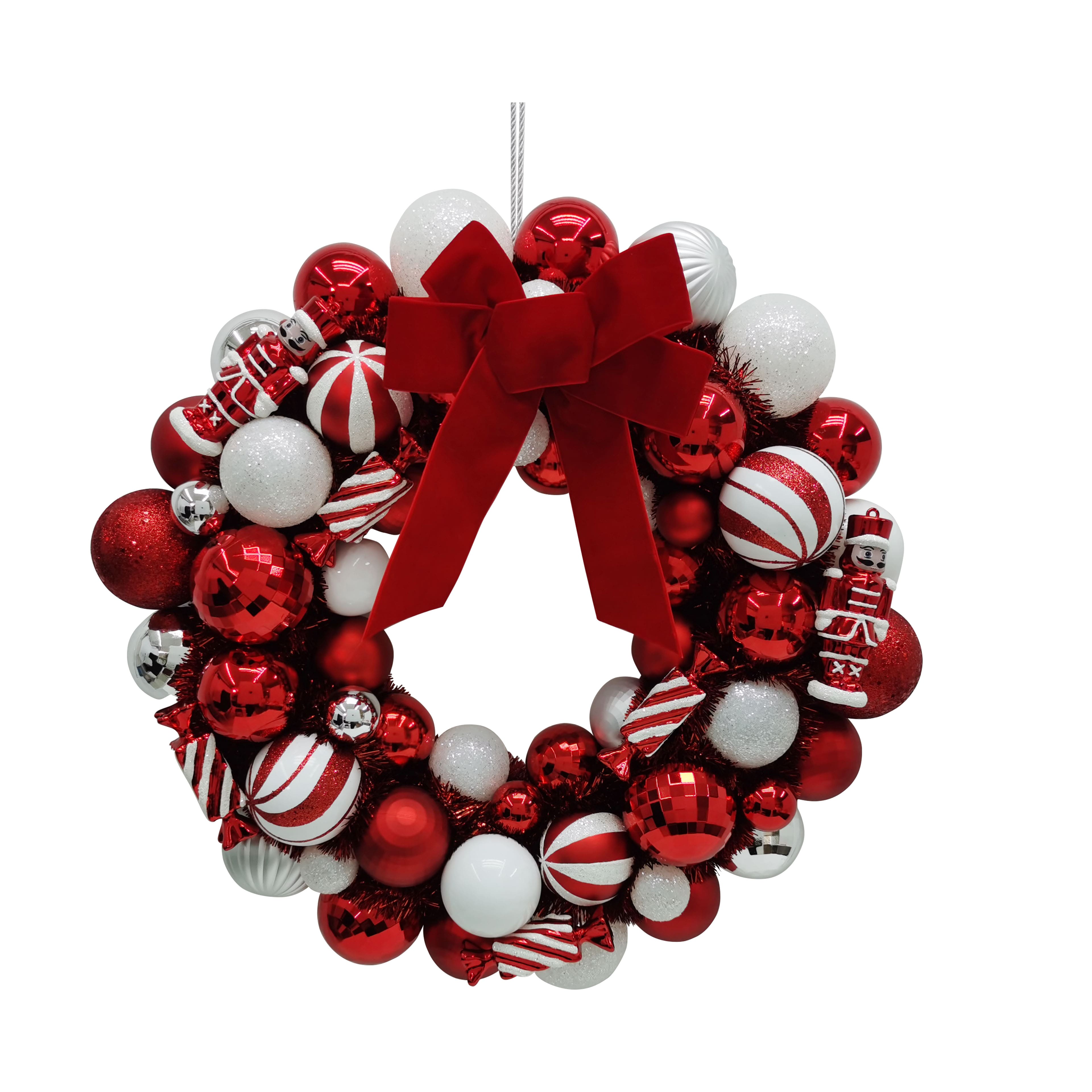 21&#x22;  Red &#x26; White Shatterproof Ornament Wreath with Bow by Ashland&#xAE;