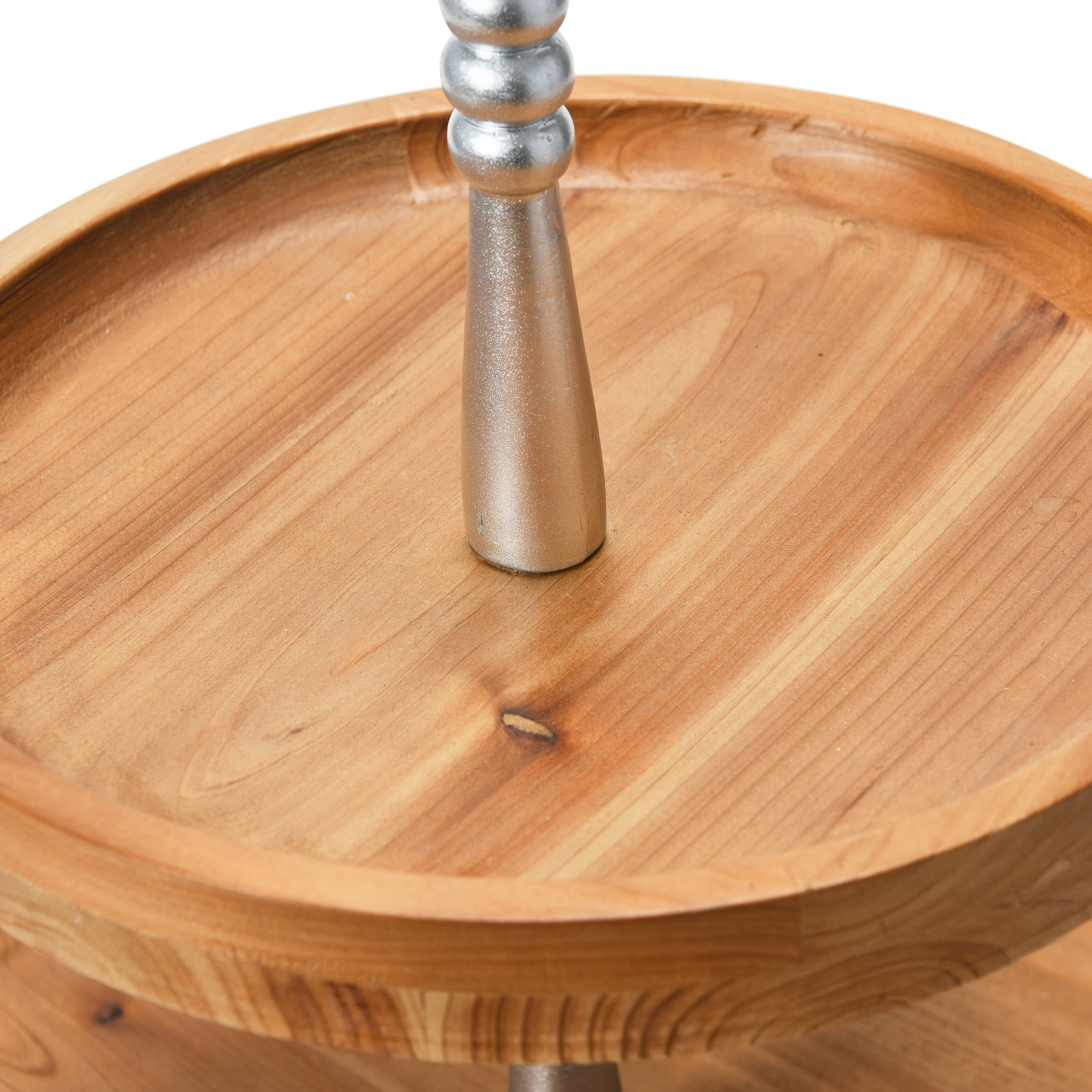 Hello Honey® 18" Dark Brown and Silver Wood 2-Tier Decorative Tray