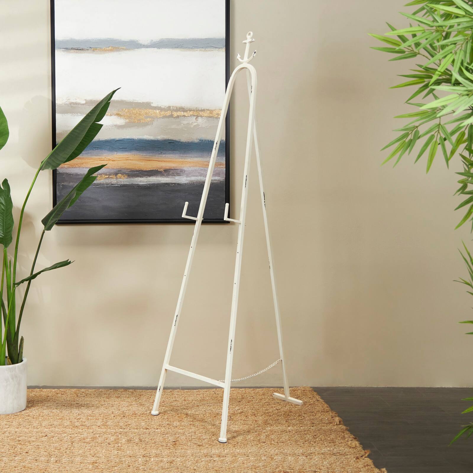 5.5ft. 3-Tier Adjustable White Metal Anchor Easel with Foldable Stand and Chain Support