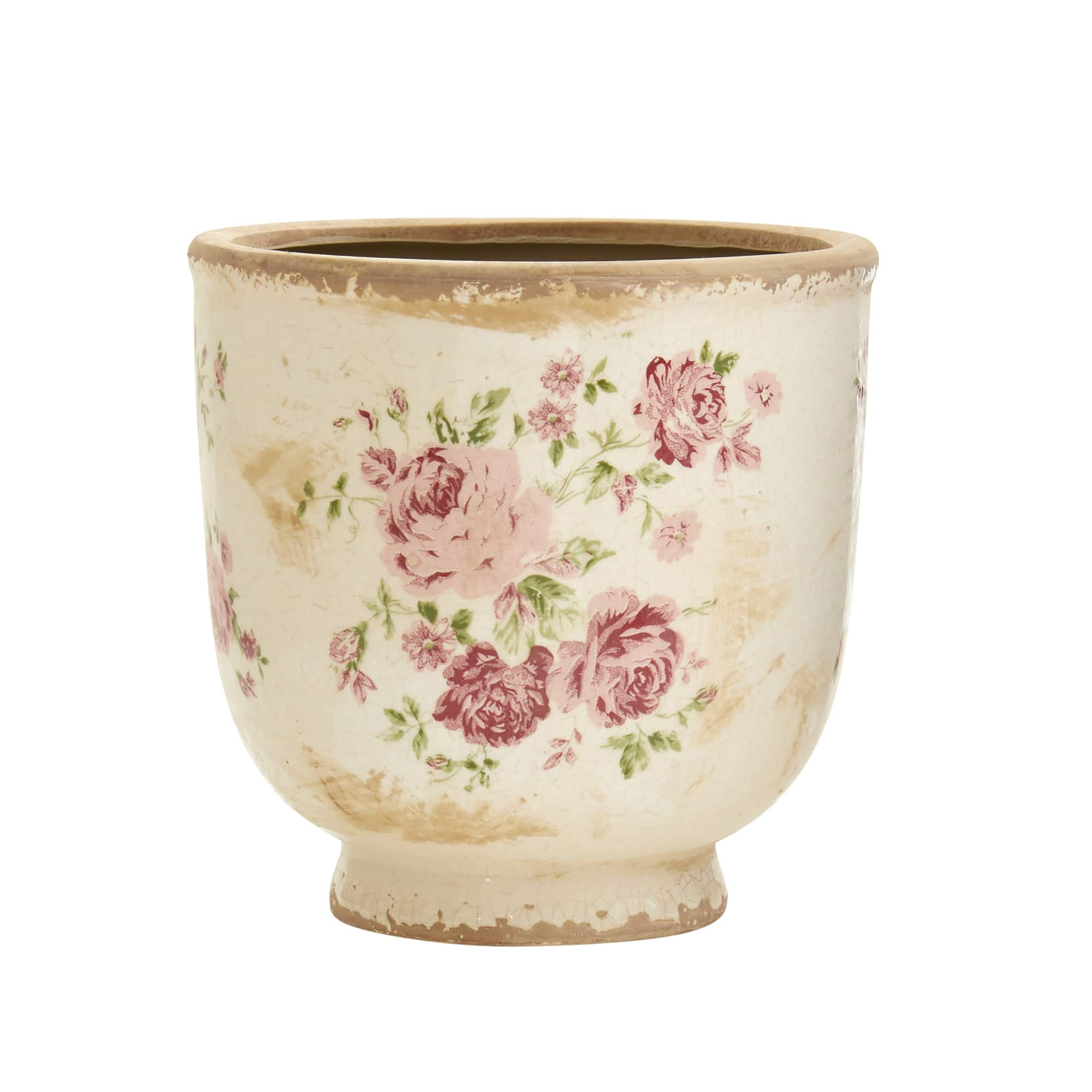 7.5&#x22; Tuscan Ceramic Floral Print Planter