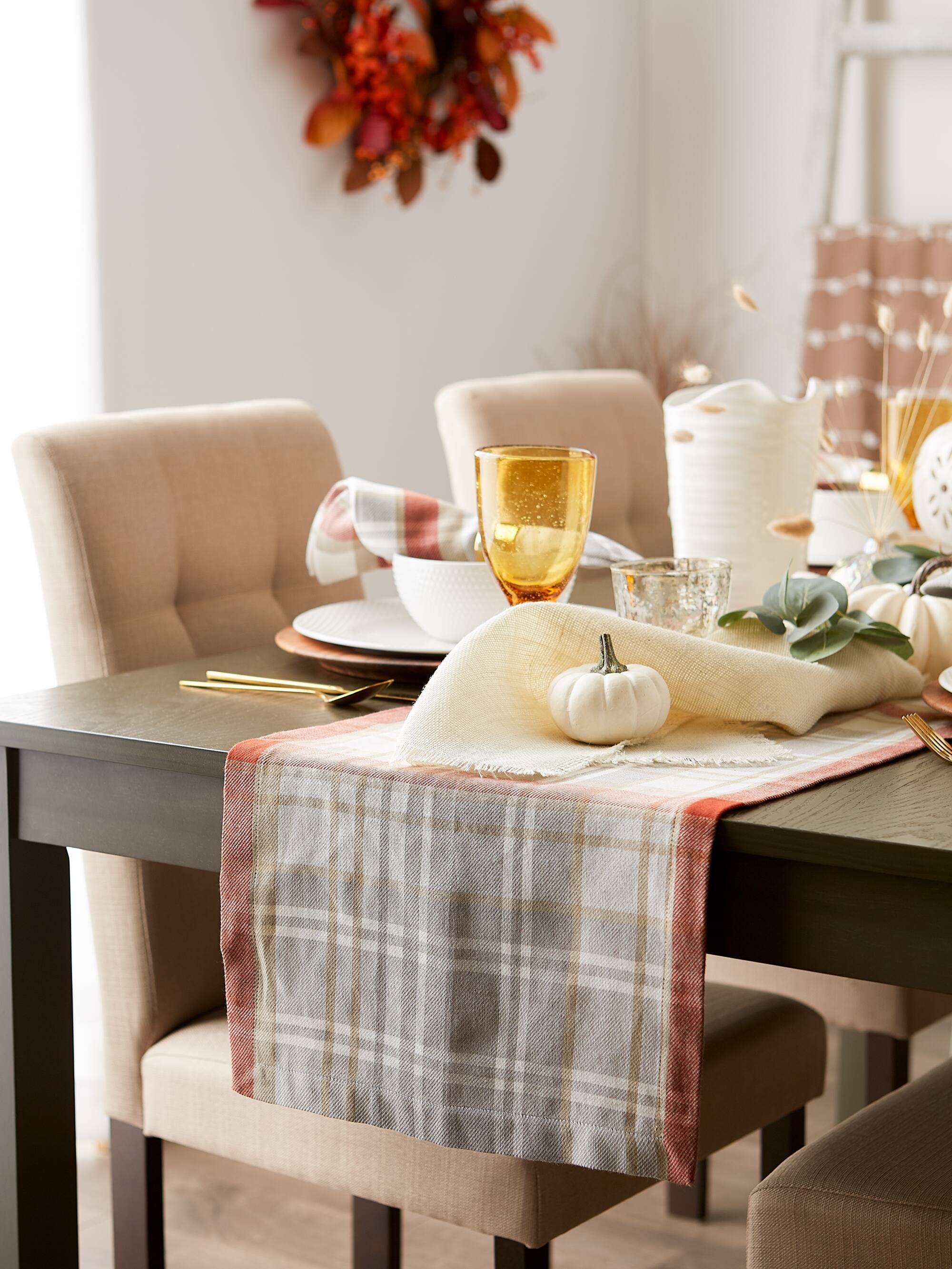 DII&#xAE; 108&#x22; Plaid Thanksgiving Cozy Picnic Table Runner