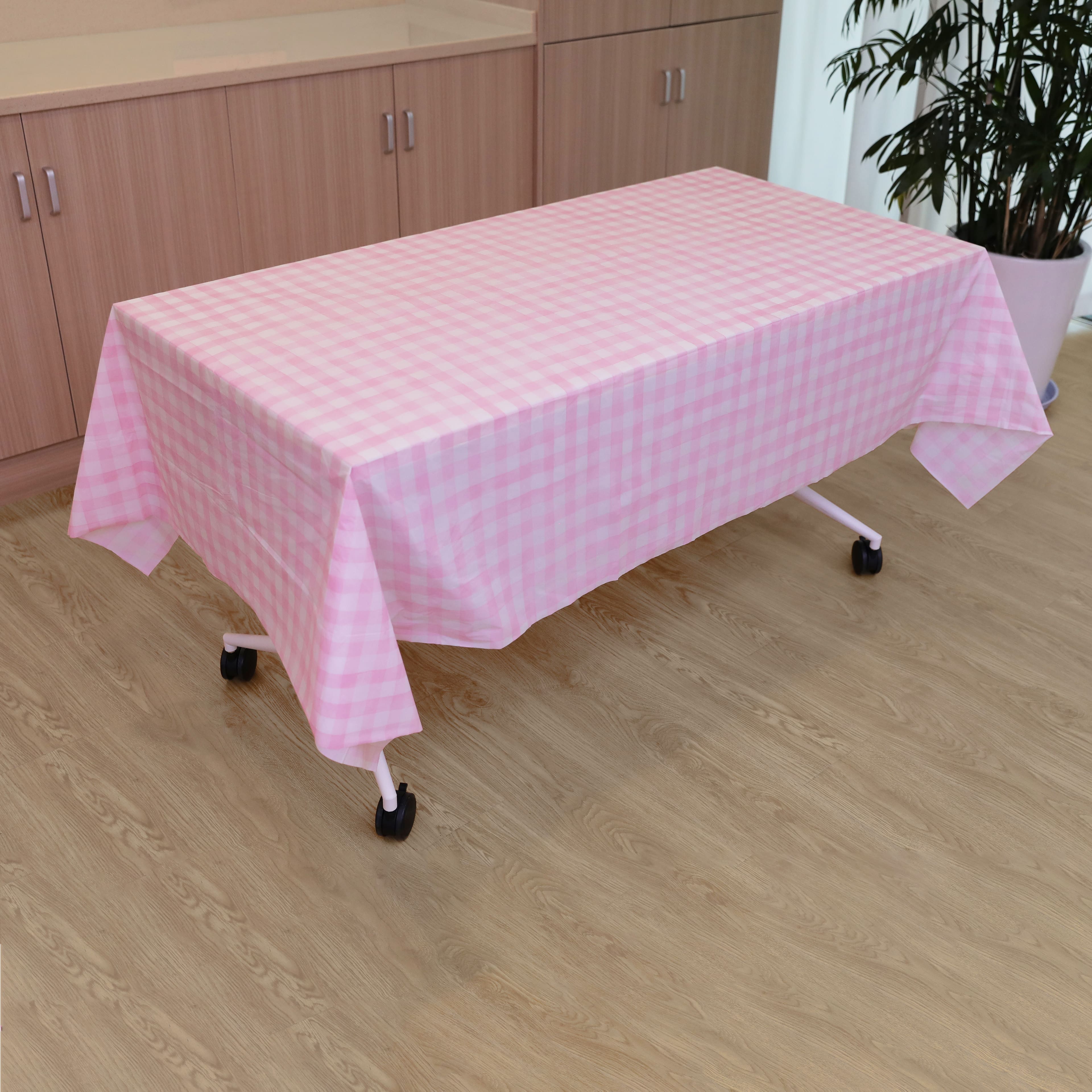 54&#x22; x 108&#x22; Pink Gingham Plastic Table Cover by Celebrate It&#x2122;