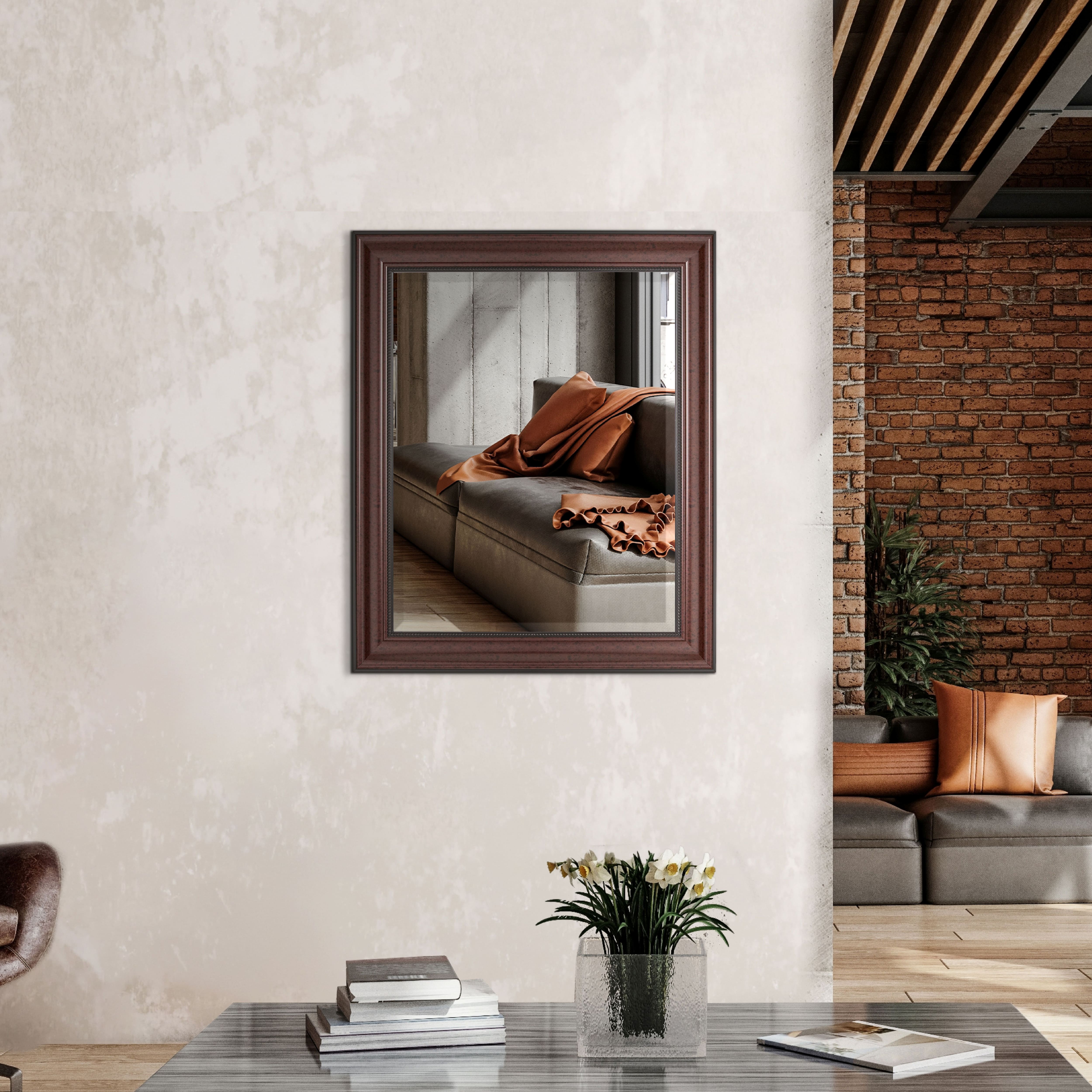 Head West Deep Cherry 28" x 34" Framed Beveled Accent Vanity Mirror