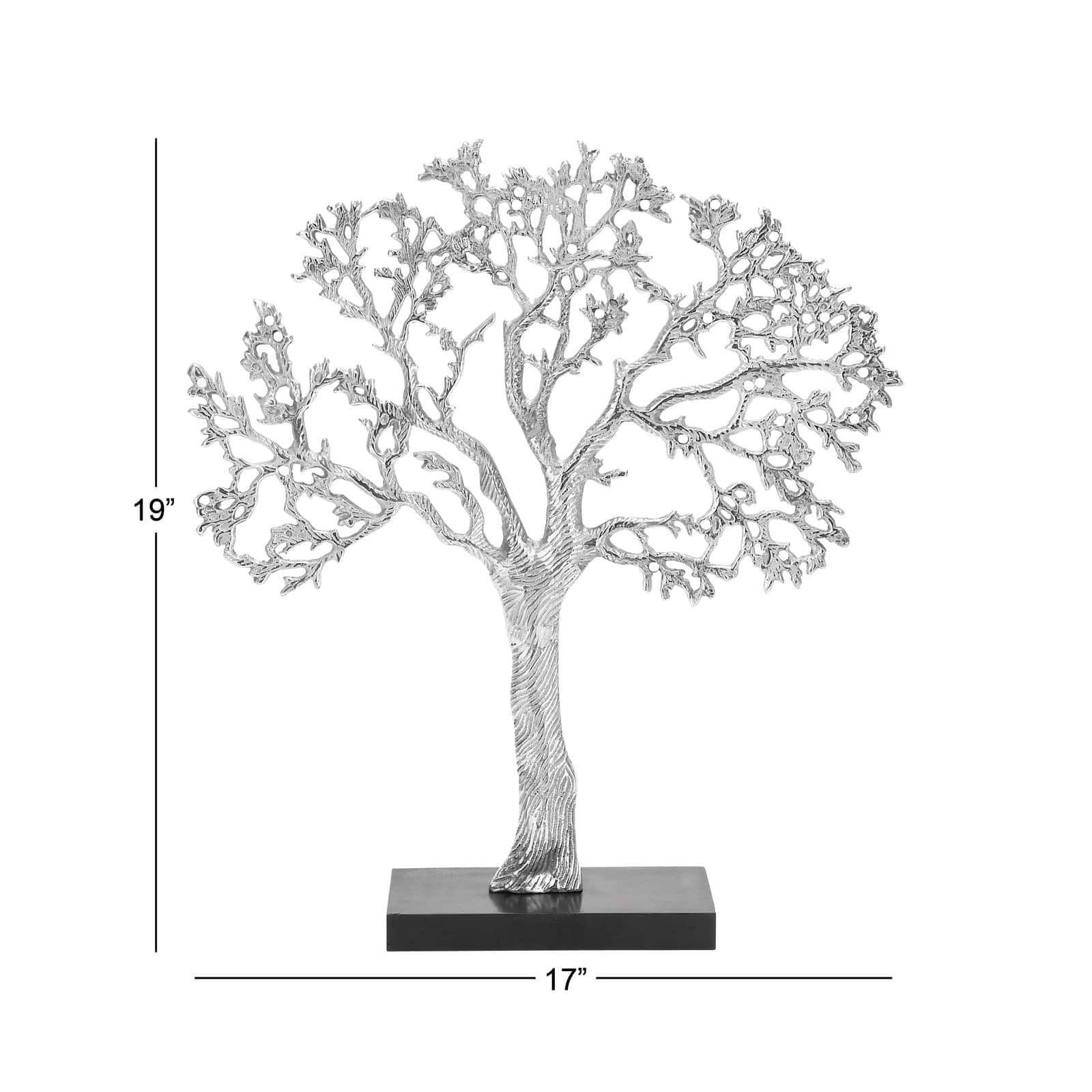 19&#x22; Silver Aluminum &#x26; Wood Tree-Inspired Contemporary Sculpture