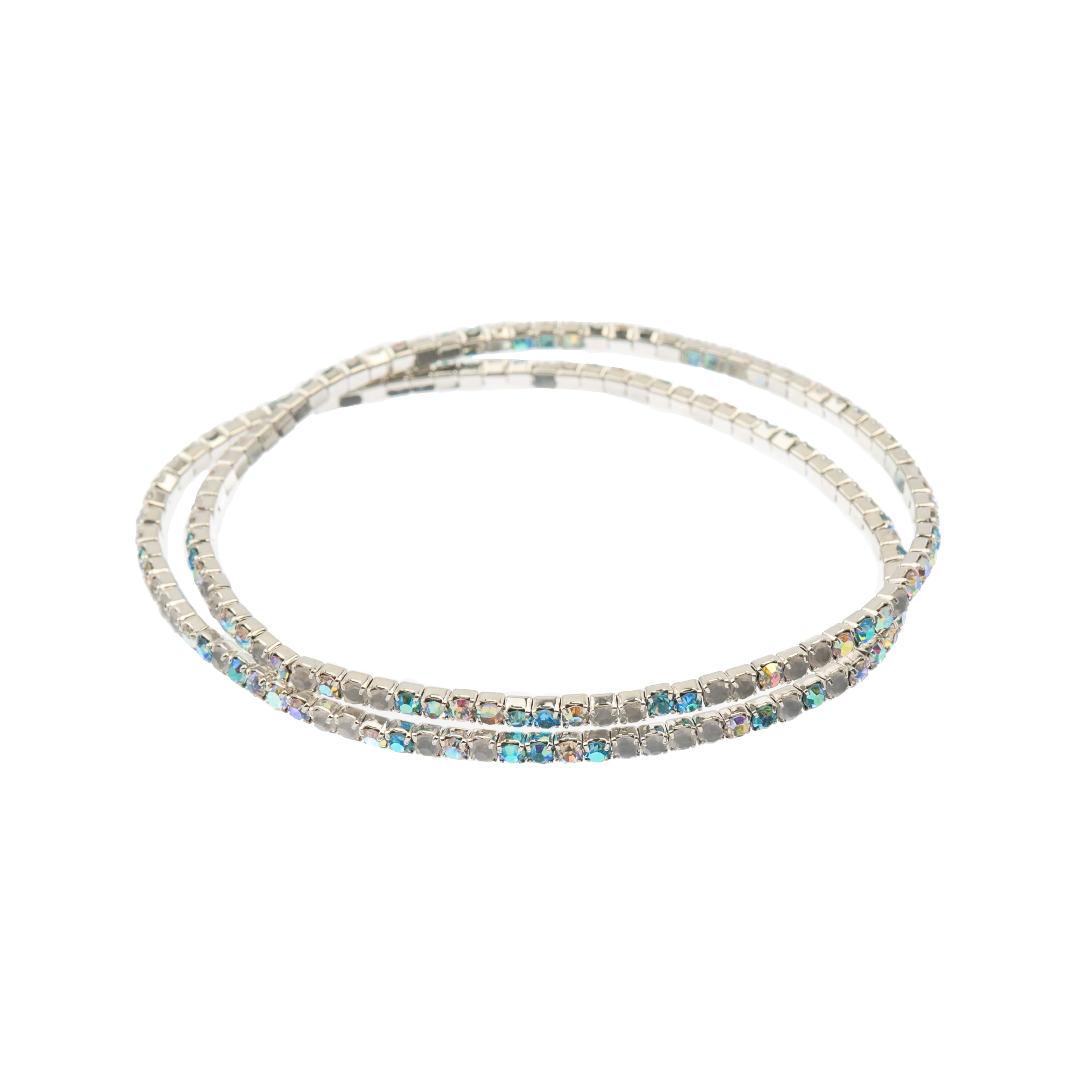 Crystal Lane DIY Silver AB Aqua & White Rhinestones Bracelets, 2ct.
