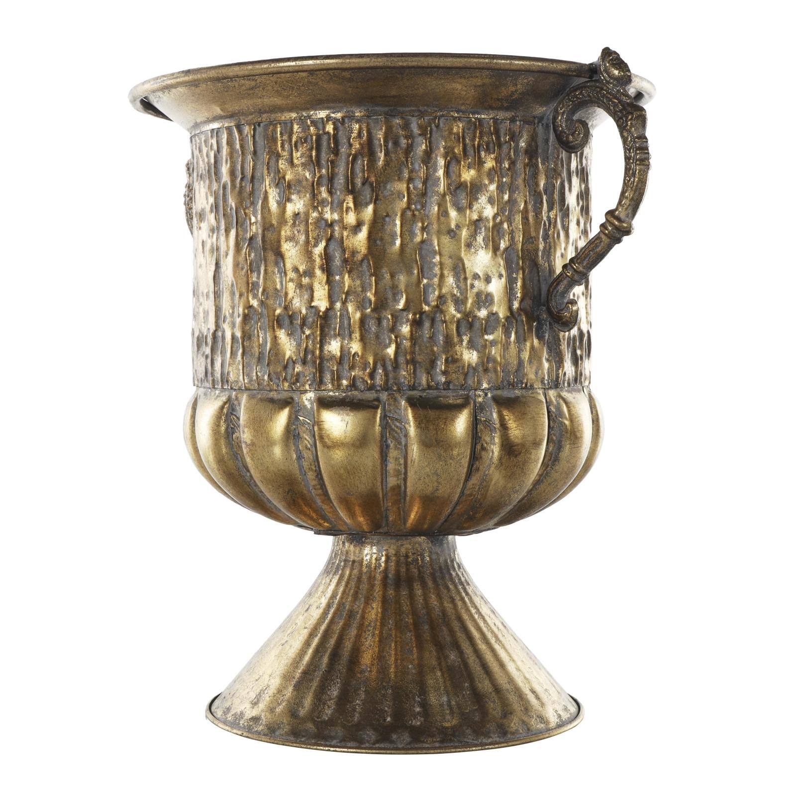 15" Gold Metal Urn Shaped Vase with Hammered Details