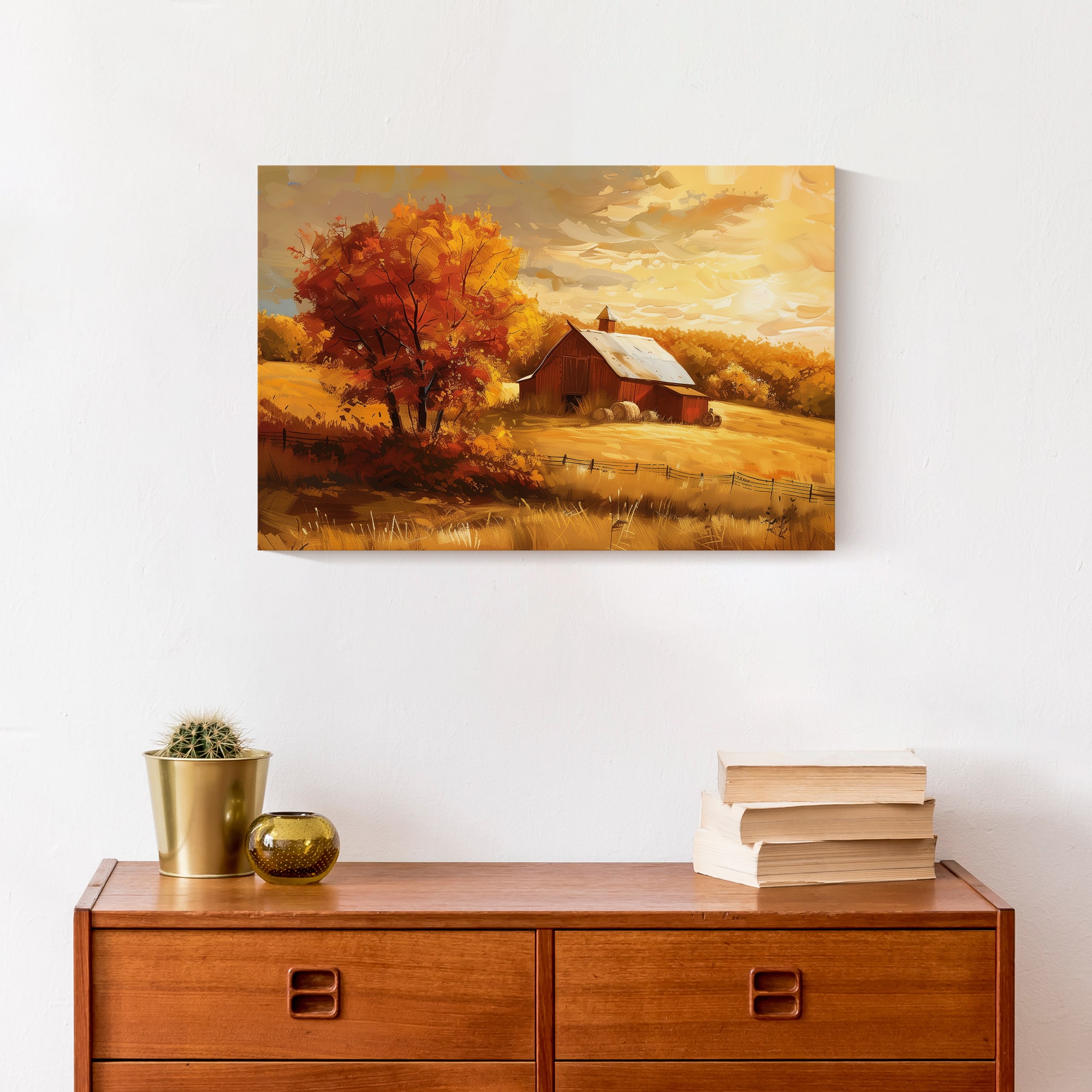 Golden Hour Fall Farmhouse 18" x 12' Canvas Wall Art