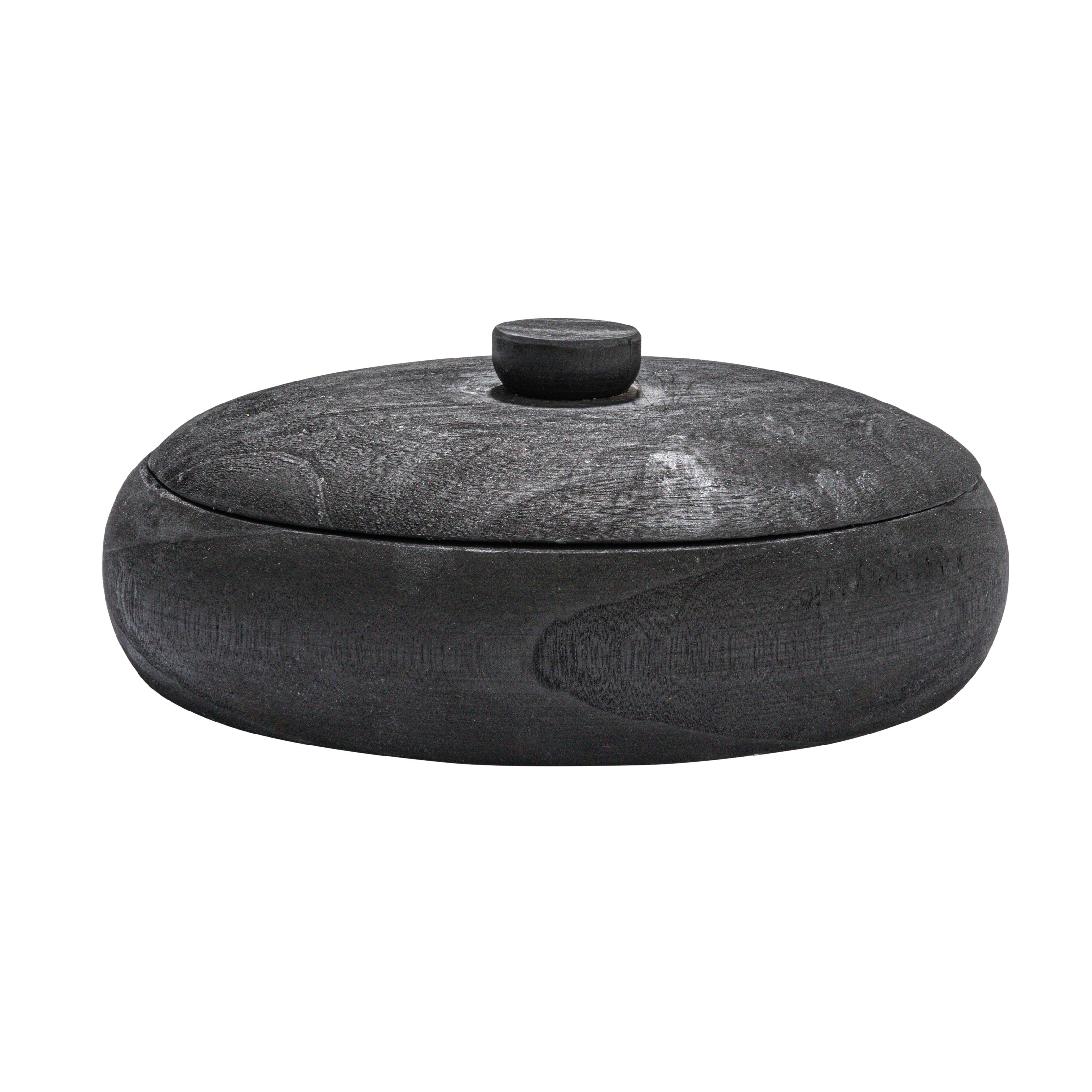 Hello Honey&#xAE; 11.5&#x22; Black Decorative Paulownia Wood Container with Lid