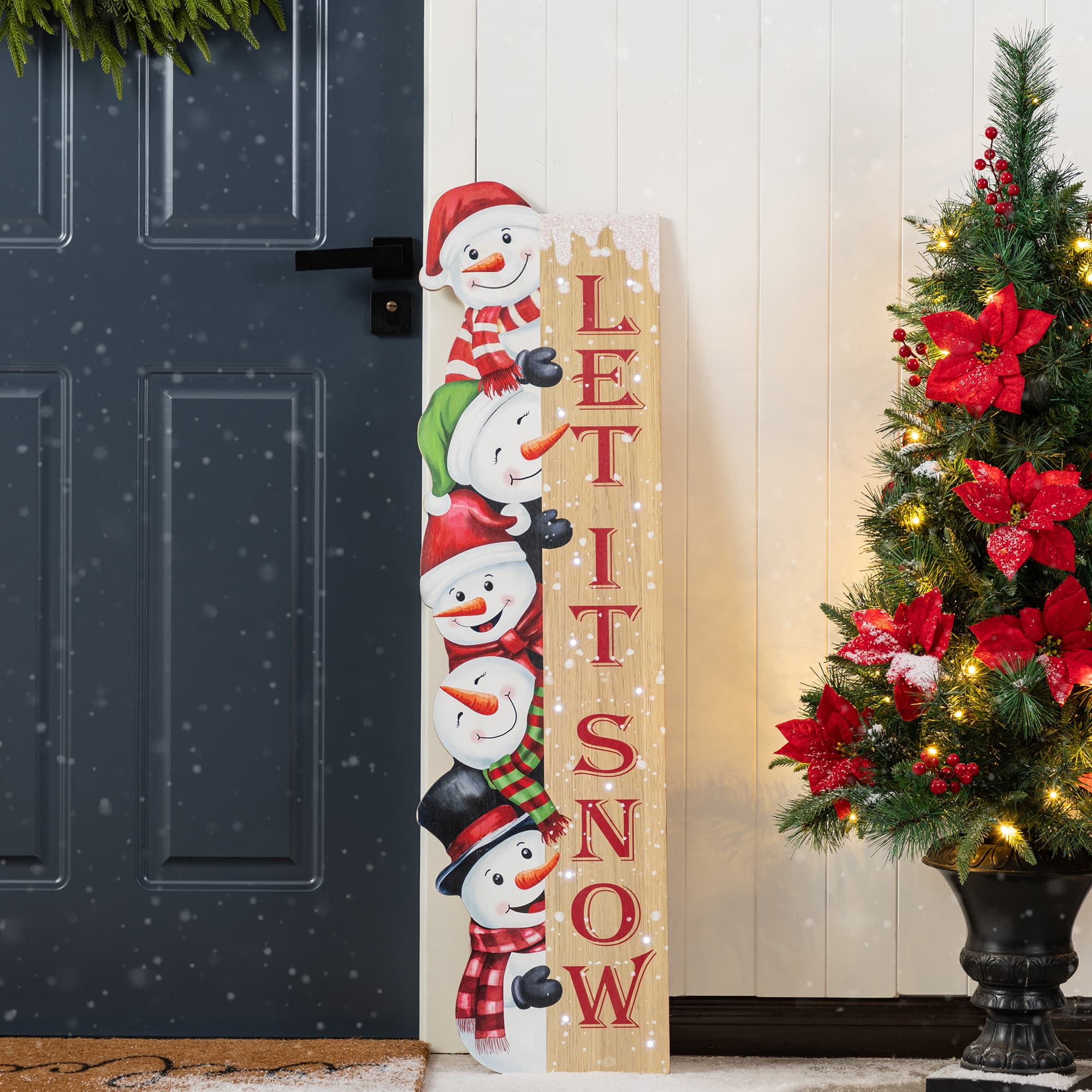 Glitzhome&#xAE; 41.75&#x22; Lighted Wooden Christmas Stack Snowman Porch Decor with Timer