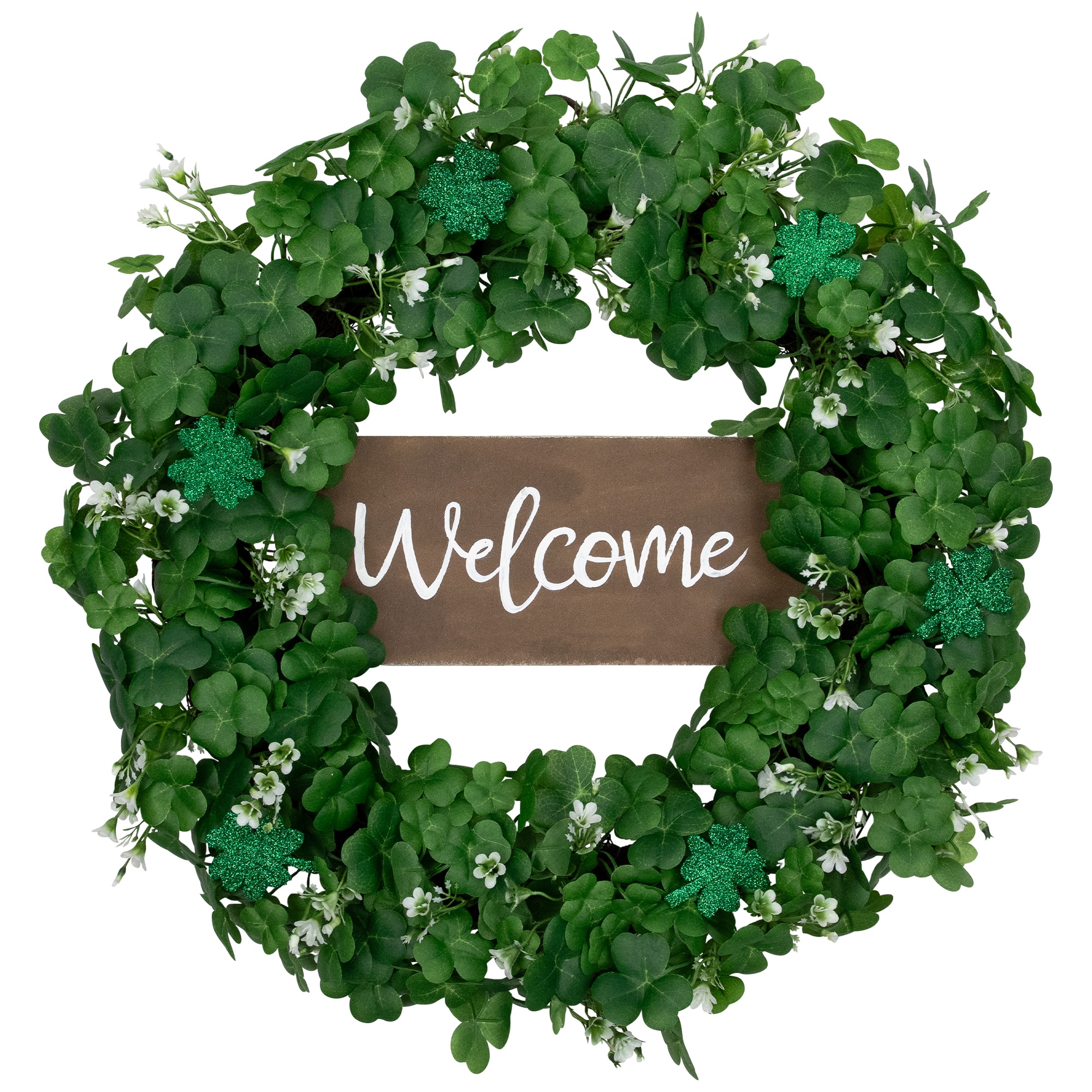20&#x22; Shamrock Welcome St. Patrick&#x27;s Day Twig Wreath