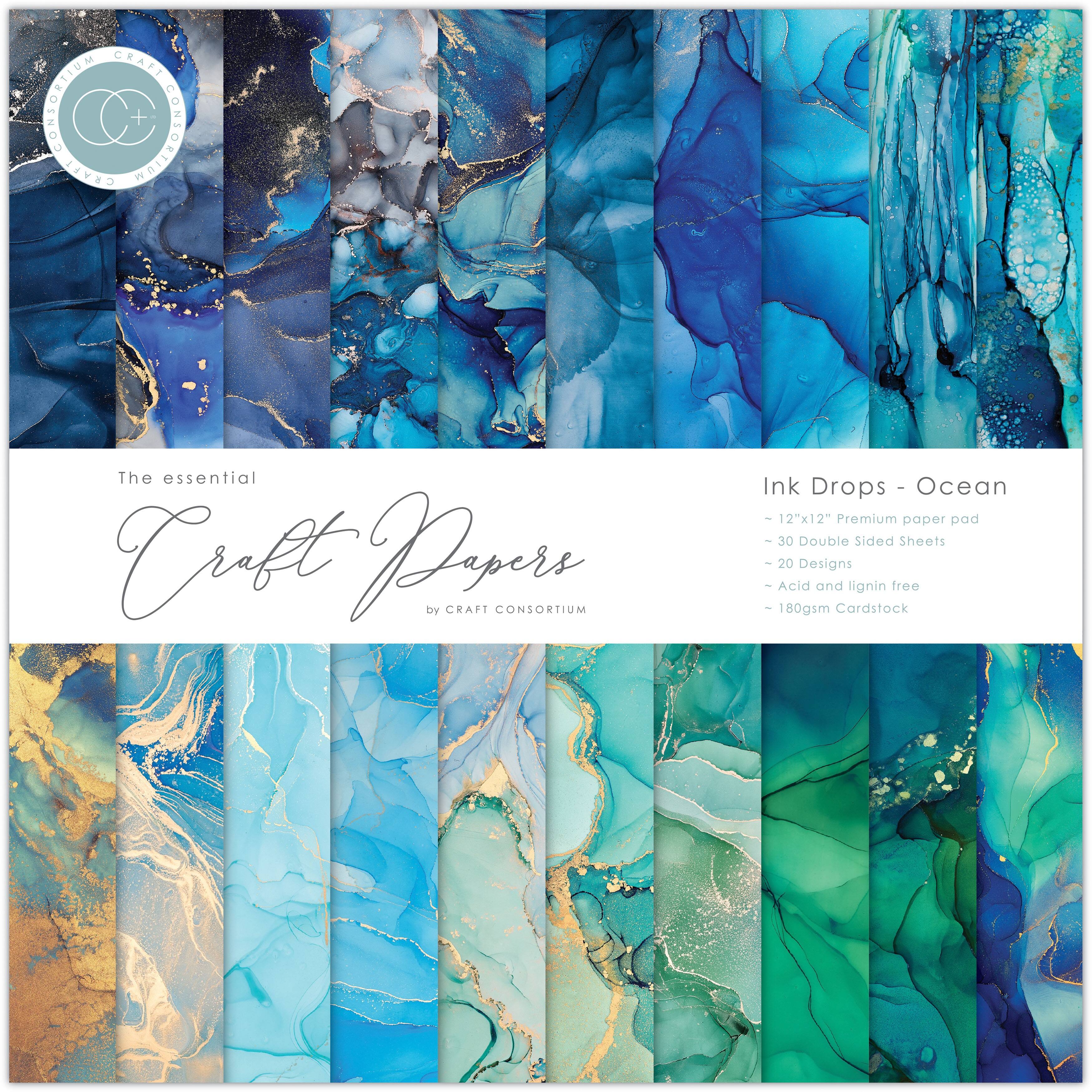 Craft Consortium Ink Drops - Ocean Double-Sided Paper Pad, 12" x 12"