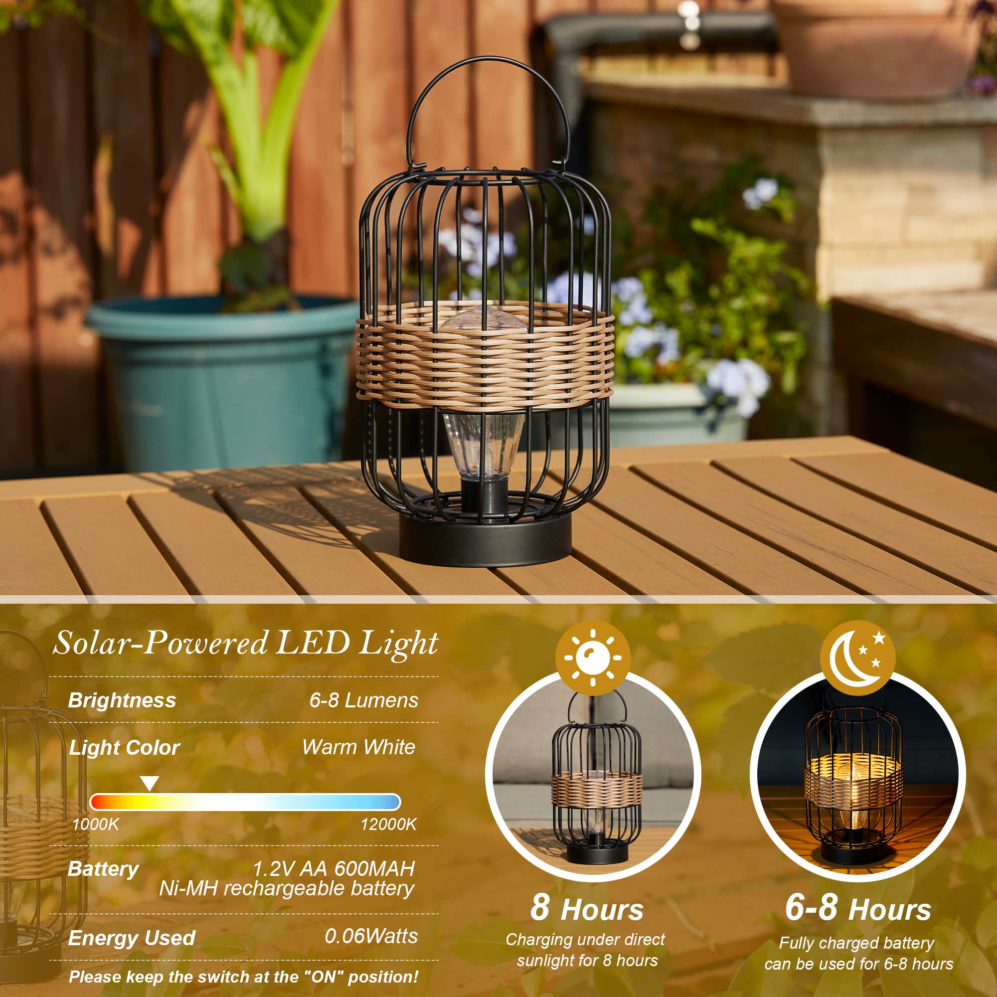 Glitzhome&#xAE; 11.75&#x22; Metal Wire Faux Rattan Solar Powered Outdoor Lantern