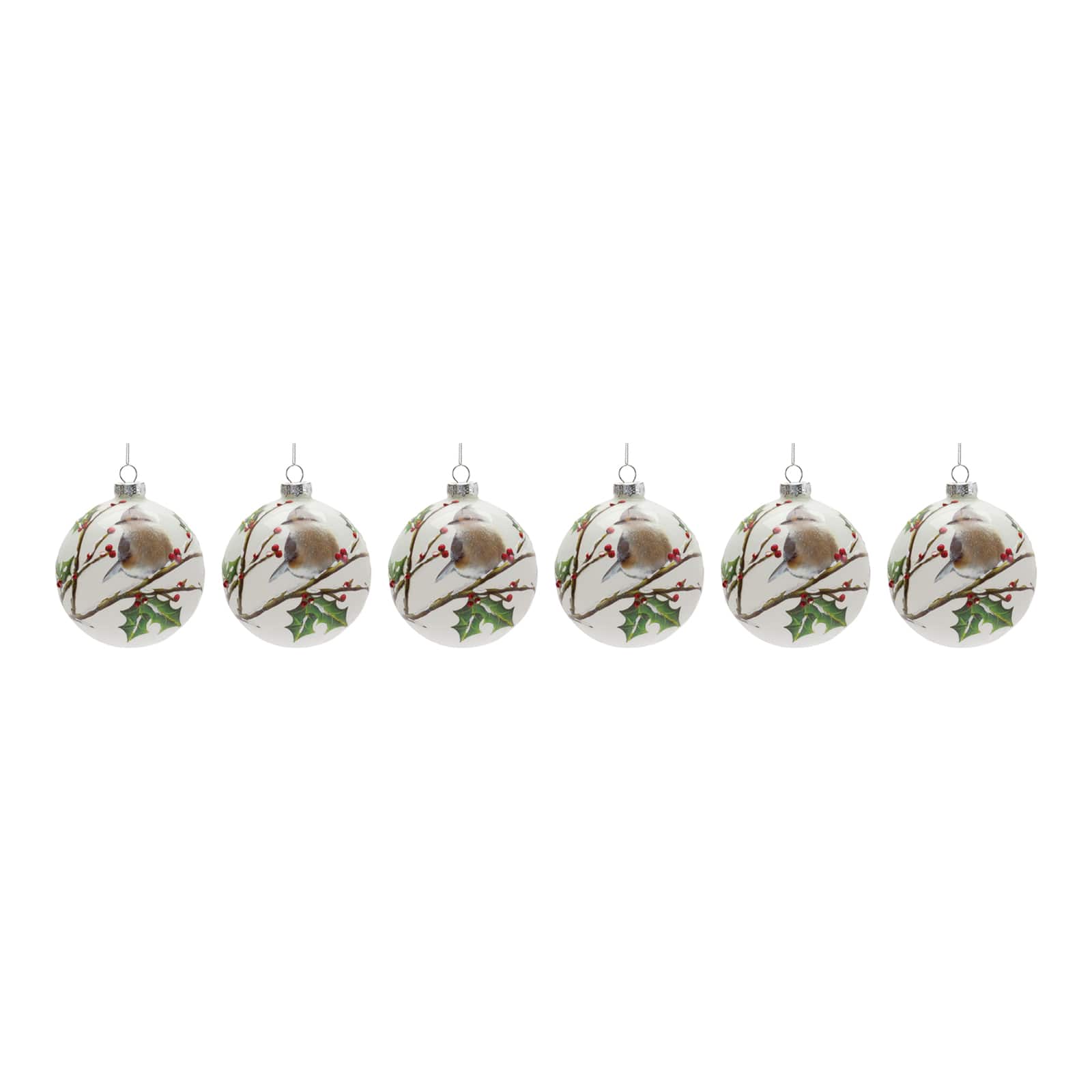 6ct. Glittery Glass Bird Branch Glass Ornaments