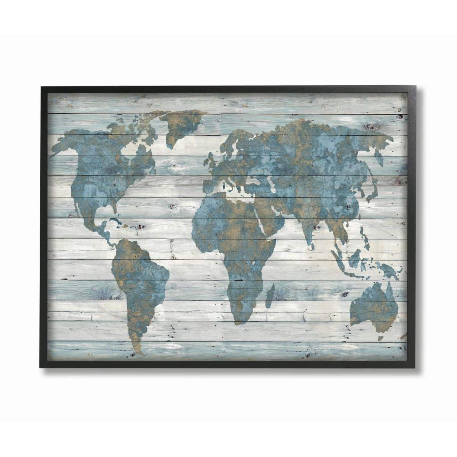 Stupell Industries Weathered World Map Black Framed Print
